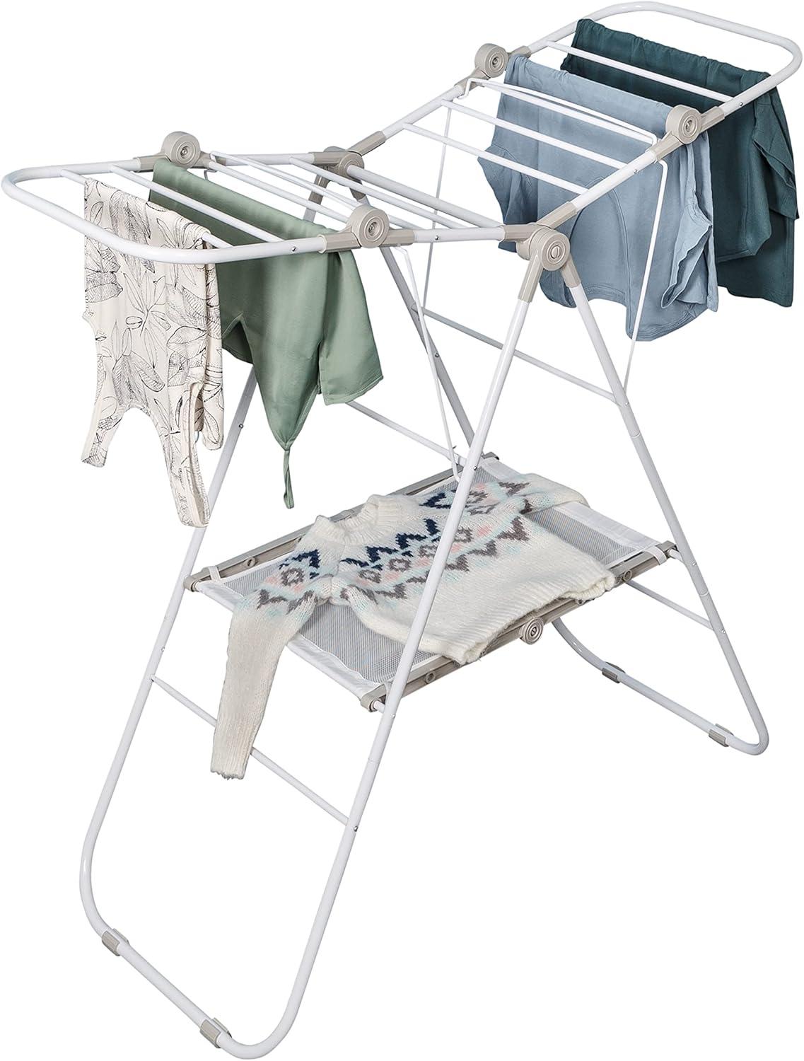 Honey-Can-Do Folding Steel Narrow Gullwing Clothes Drying Rack, White