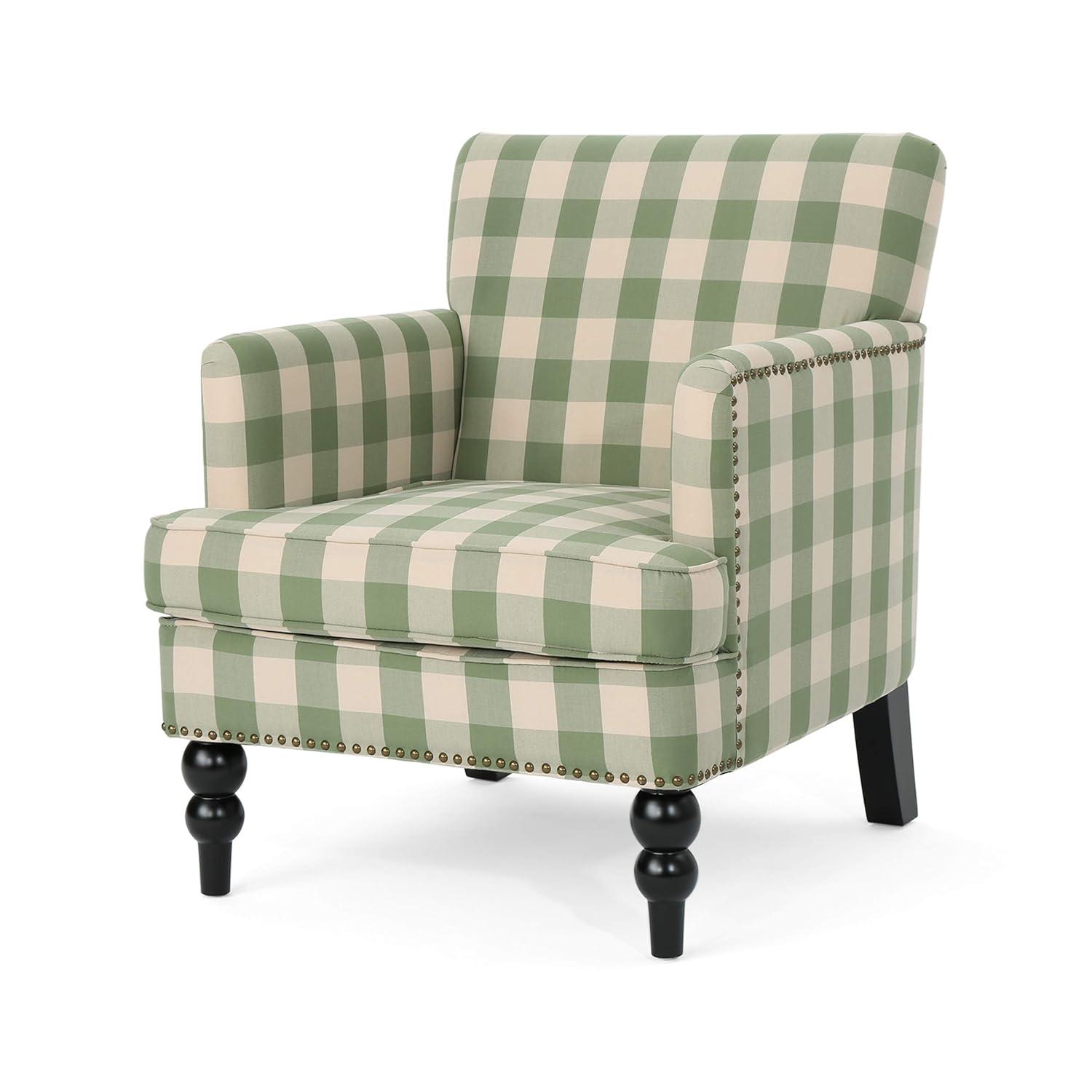 Christopher Knight Home Harrison Tufted Club Chair Green Checkerboard: Studded, Polyester Upholstery, Hardwood Frame