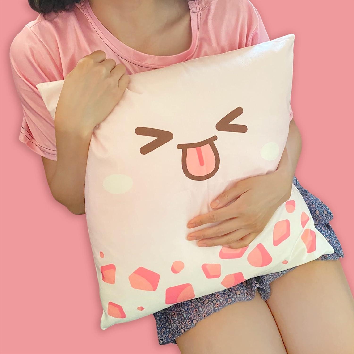 Kawaii Boba Tea Cartoon Faces Pillow Covers Set