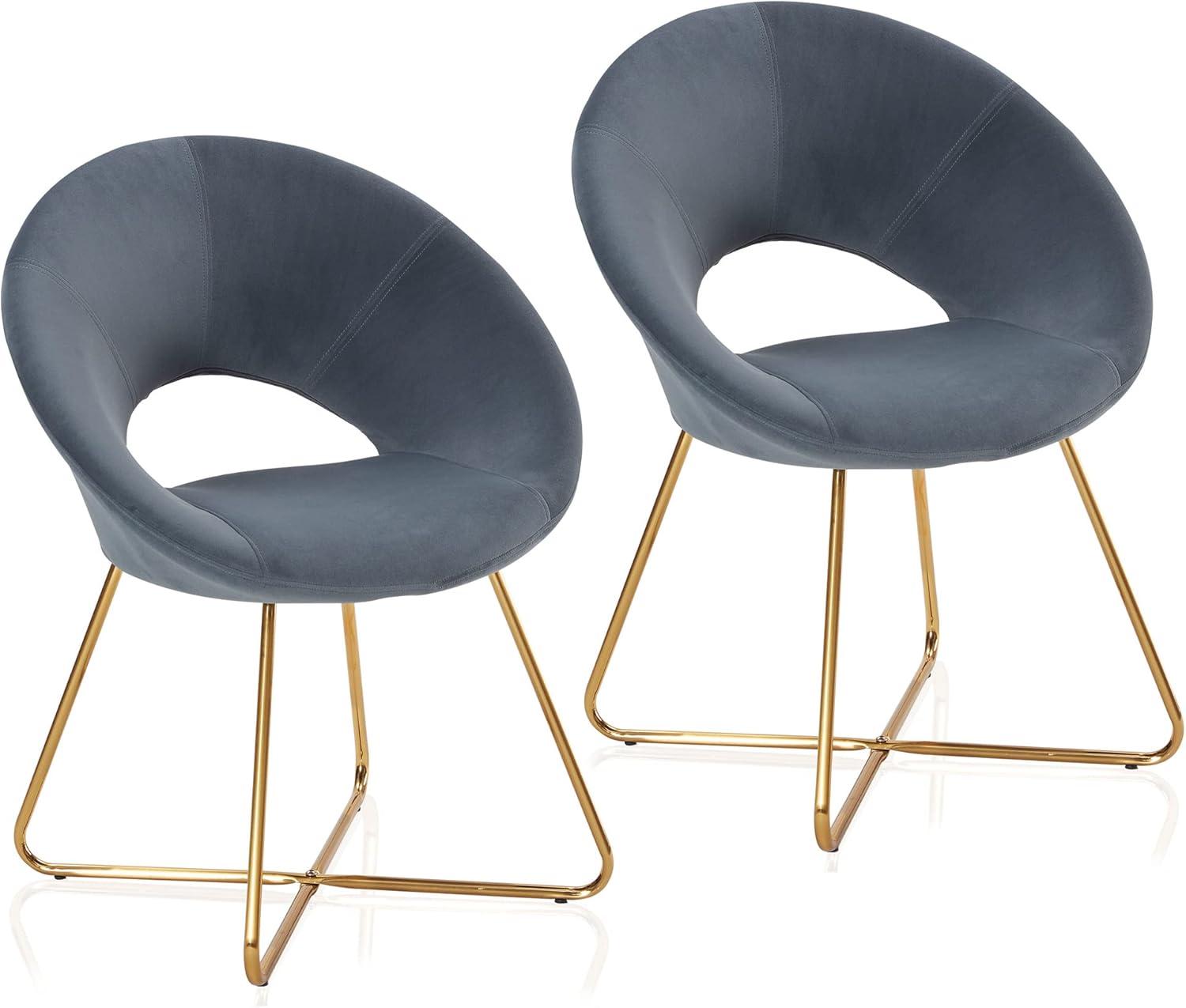 BELLEZE Velvet Modern Accent Chair Vanity Chair Set of 2, Comfy Makeup Chair with Back Living Room Chair, Upholstered Dining Chairs Leisure Armchair with Golden Metal Legs - Ezra (Dark Grey)