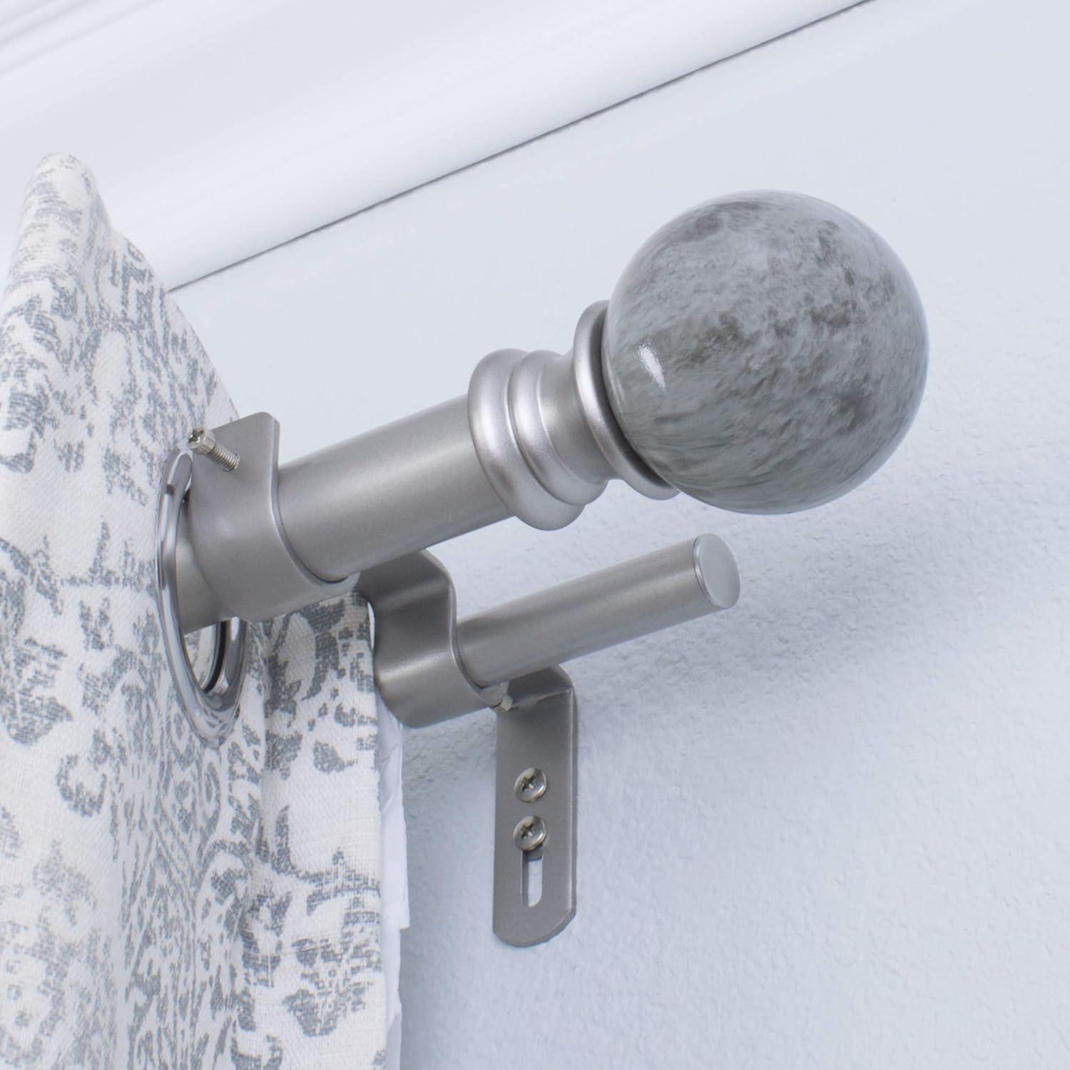 Decopolitan MARBLE BALL DOUBLE CURTAIN ROD SET, 36 to 72-Inches, Antique Silver