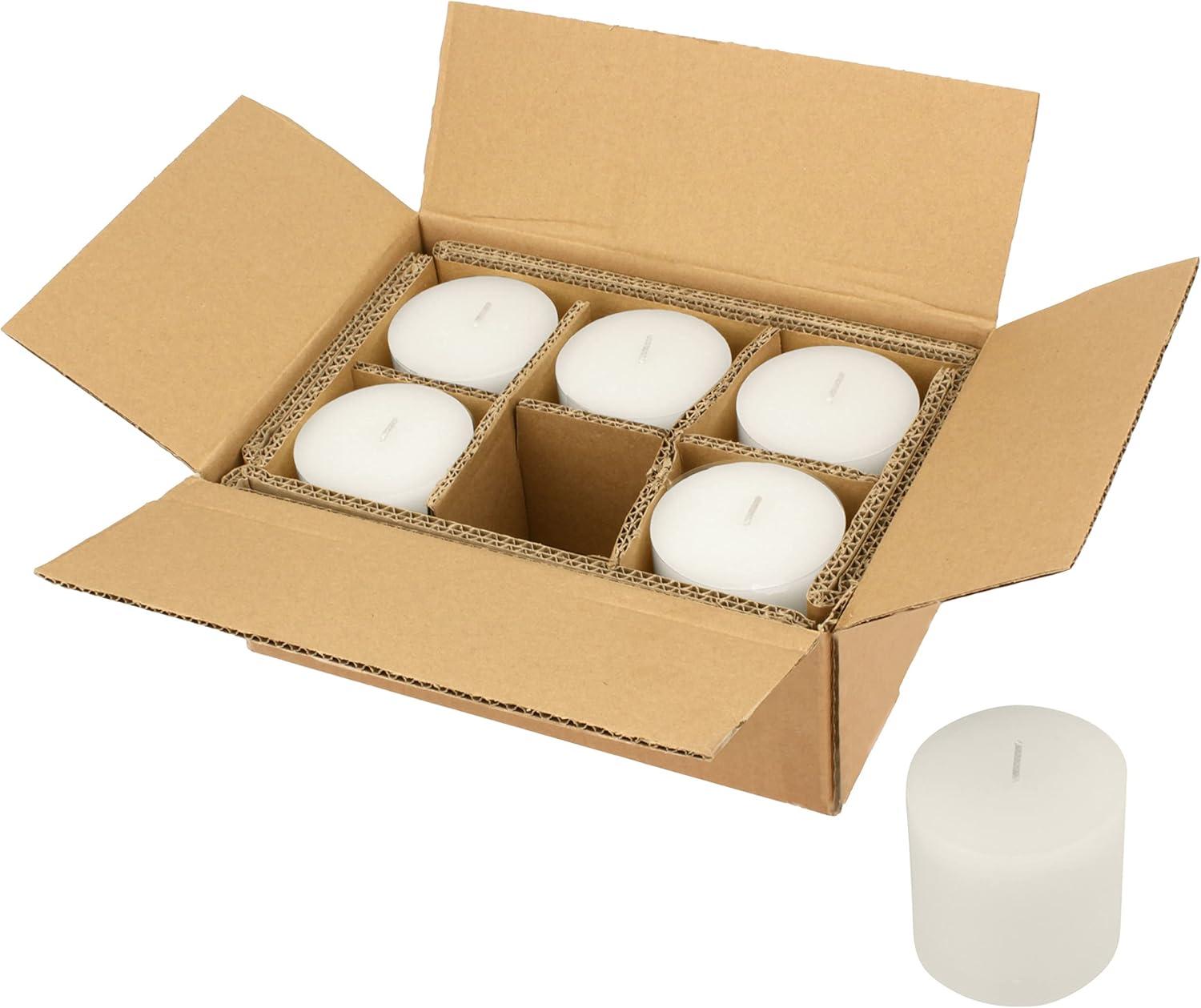 3"x3" 6pk Unscented Flat top Smooth Pillar Candles White - Stonebriar Collection: Machine-Poured, 40hr Burn Time, Cotton Wick