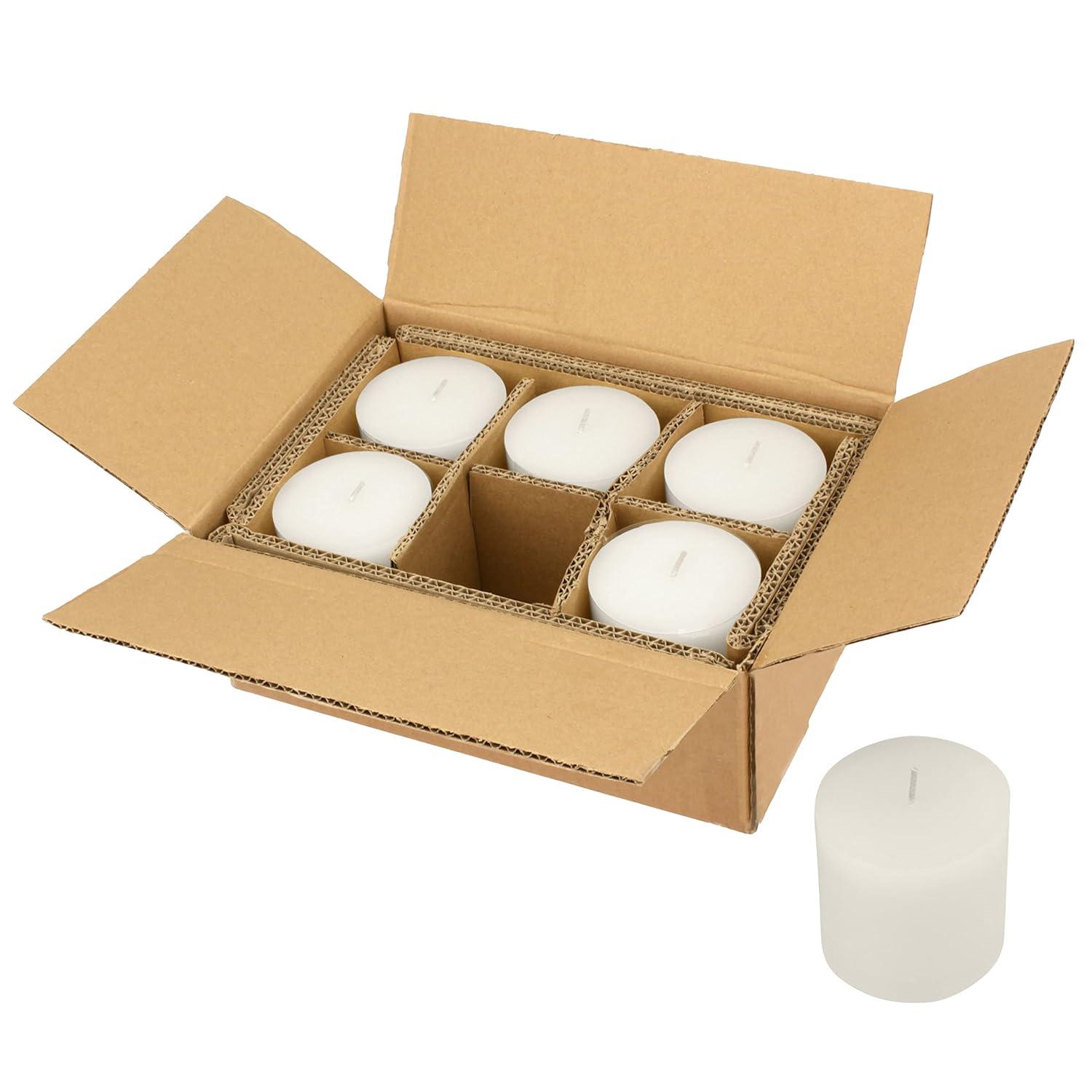 3"x3" 6pk Unscented Flat top Smooth Pillar Candles White - Stonebriar Collection: Machine-Poured, 40hr Burn Time, Cotton Wick