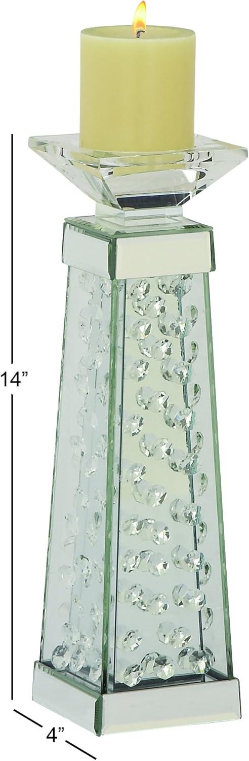 House of Hampton® Glass Pillar Silver Hurricane Lamp with Mirrored Accents