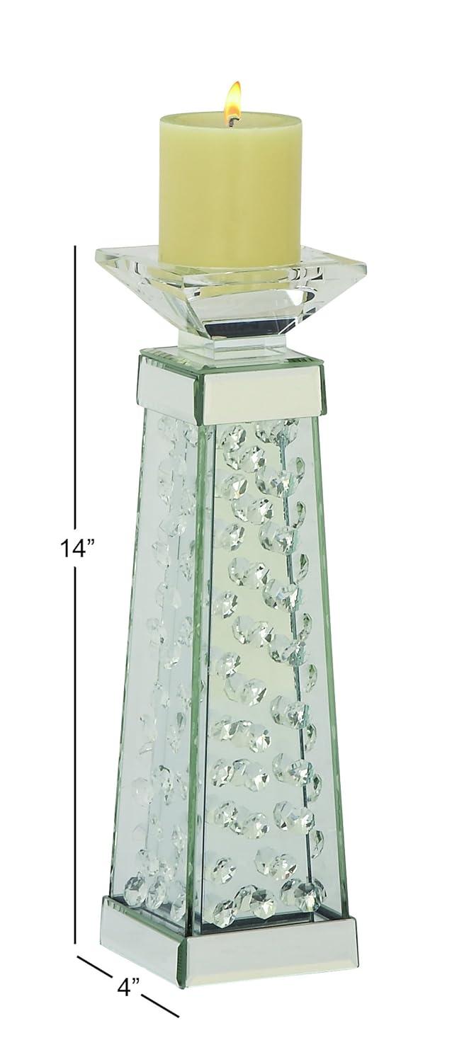 House of Hampton® Glass Pillar Silver Hurricane Lamp with Mirrored Accents