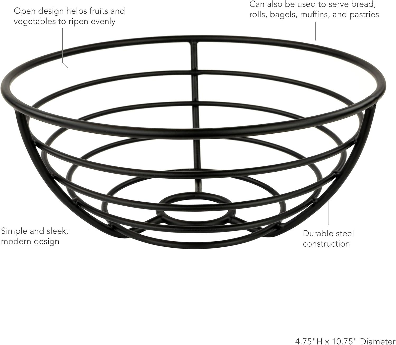 Black Steel Modern Open Wire Fruit Bowl