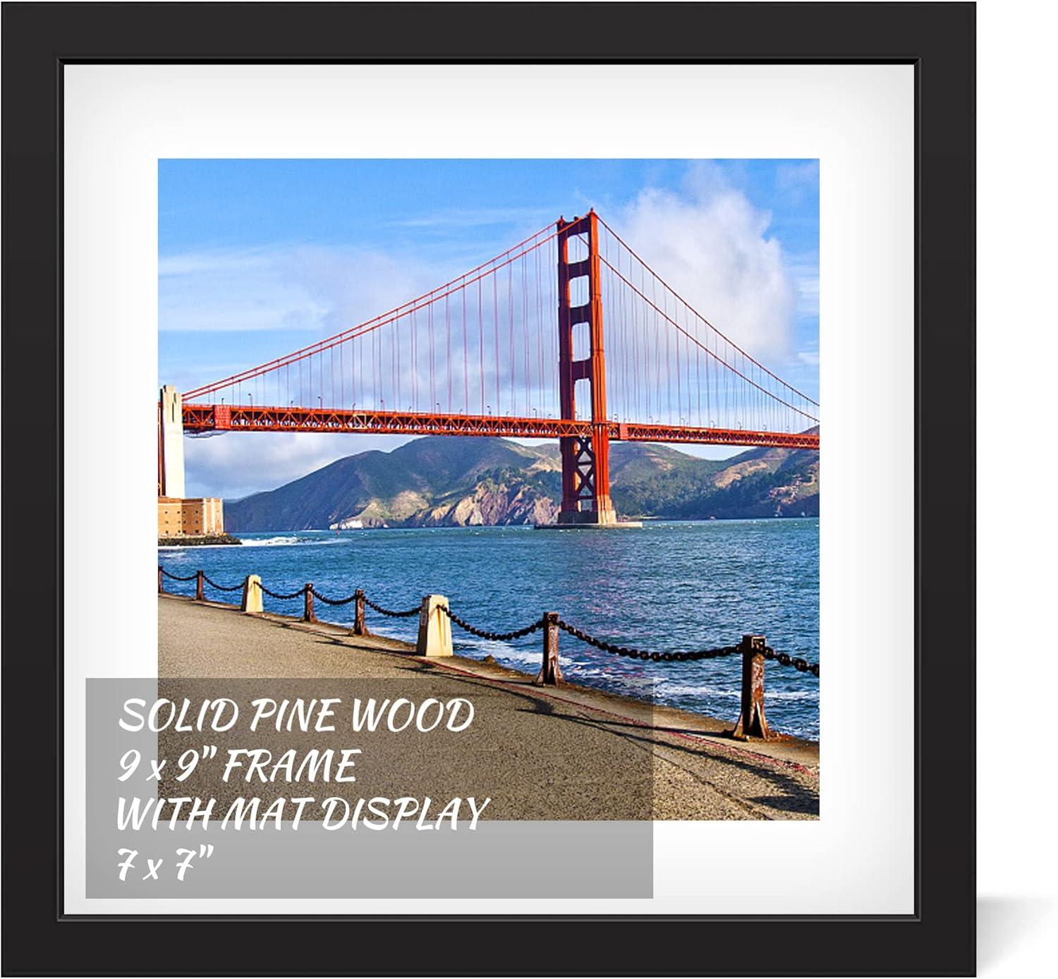 9x9 inch Wood Picture Frame for Wall Hanging or Tabletop Square Photo Frames with 1 Mats Display 7x7 inch for Baby Scan,Poster,Walls Decoration,Anniversary,Wedding,Christmas,Diamond Painting(Black)