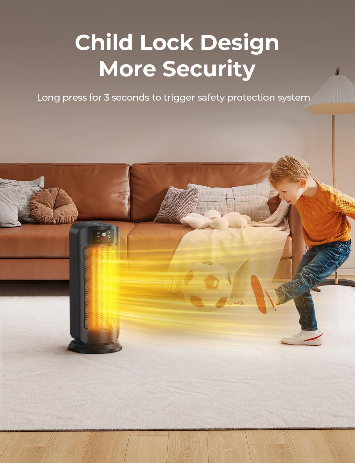 1500W Space Heaters for Indoor Use, PTC Ceramic Electric Heater Fast Heating with Remote, ECO, 59-95°F Digital Thermostat, Child Lock, 24H Timer, Oscillating Portable Electric Heater for Large Room