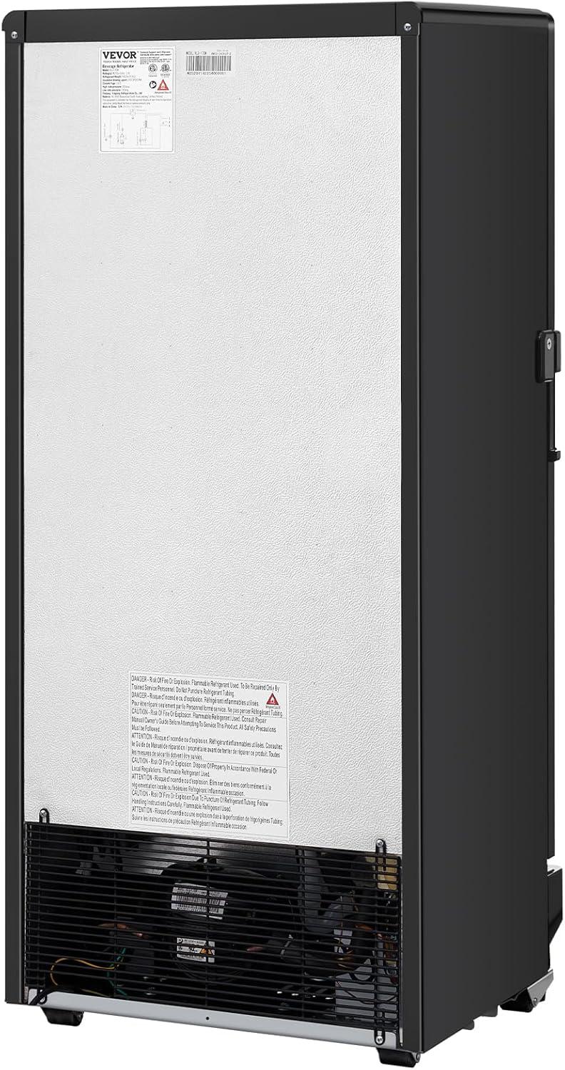 VEVOR Commercial Merchandiser Refrigerator, 5.7 CU.FT Glass Door Display Refrigerator Upright Fridge, Beverage Refrigerator Cooler Merchandiser with 3 Adjustable Shelves and Soft LED Light, Black