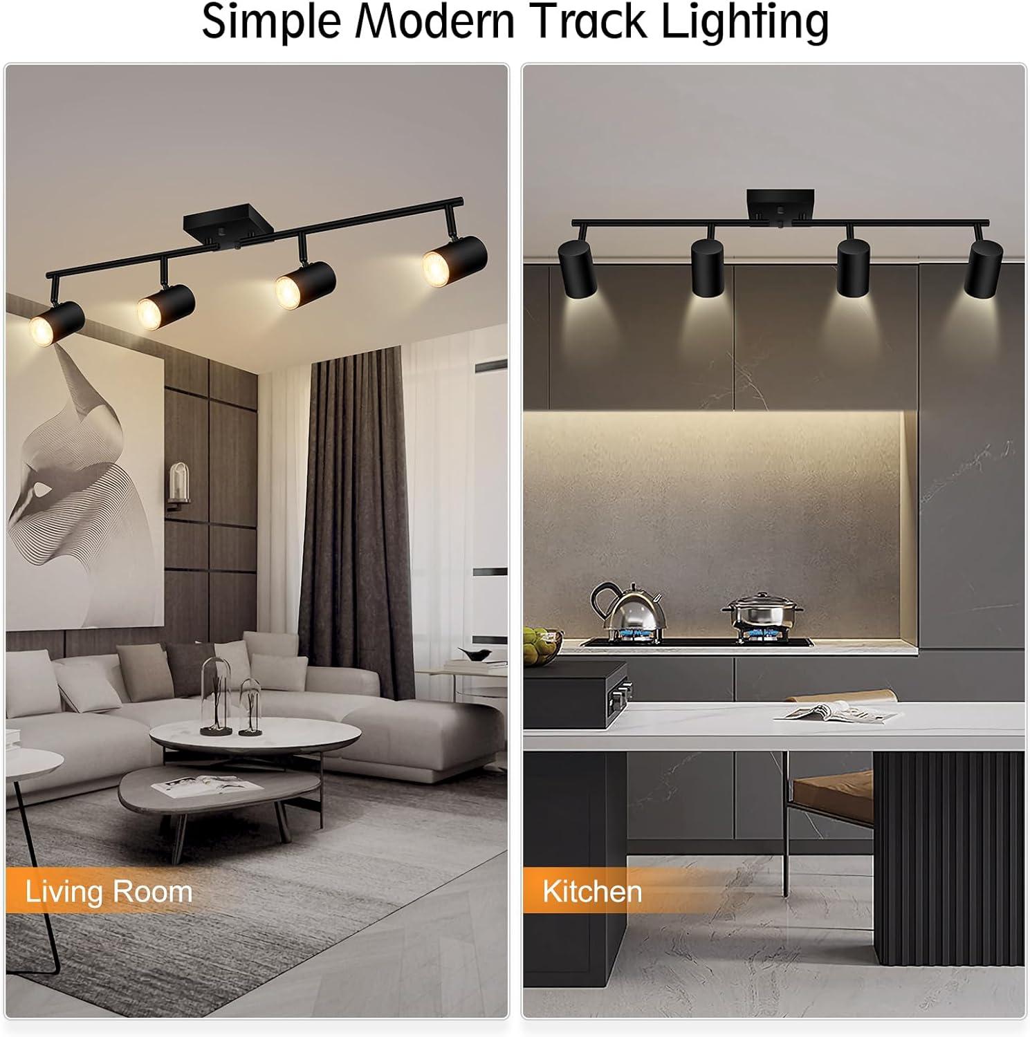 Track Lighting Fixtures, 4 Lights Ceiling Spotlight with Flexible Track Heads, Directional Lighting with GU10 Base for Kitchen, Hallway, Bedroom, Dining Room, Office (1 PC)