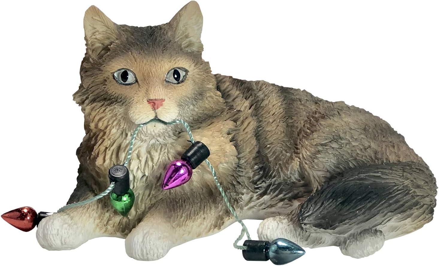 Hand-Painted Brown Tabby Cat Christmas Ornament with Lights