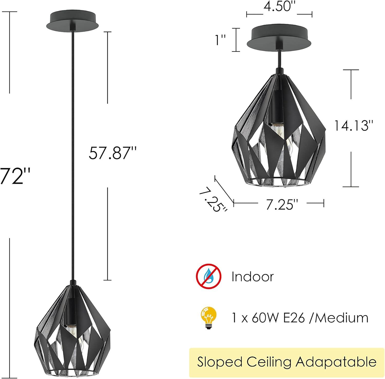 Eglo Carlton 3 8 Inch Geometric Pendant Ceiling Light, Black and Silver