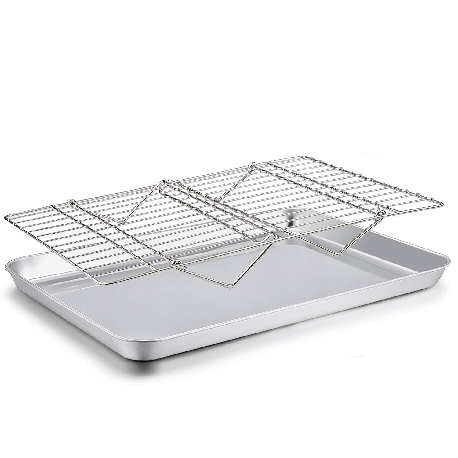Baking Sheet with Rack Set, E-far Stainless Steel Baking Pans Tray Cookie Sheet with Cooling Rack, 16 x 12 x 1 inch, Non Toxic & Healthy, Rust Free & Dishwasher Safe - 4 Pieces (2 Sheets 2 Racks)