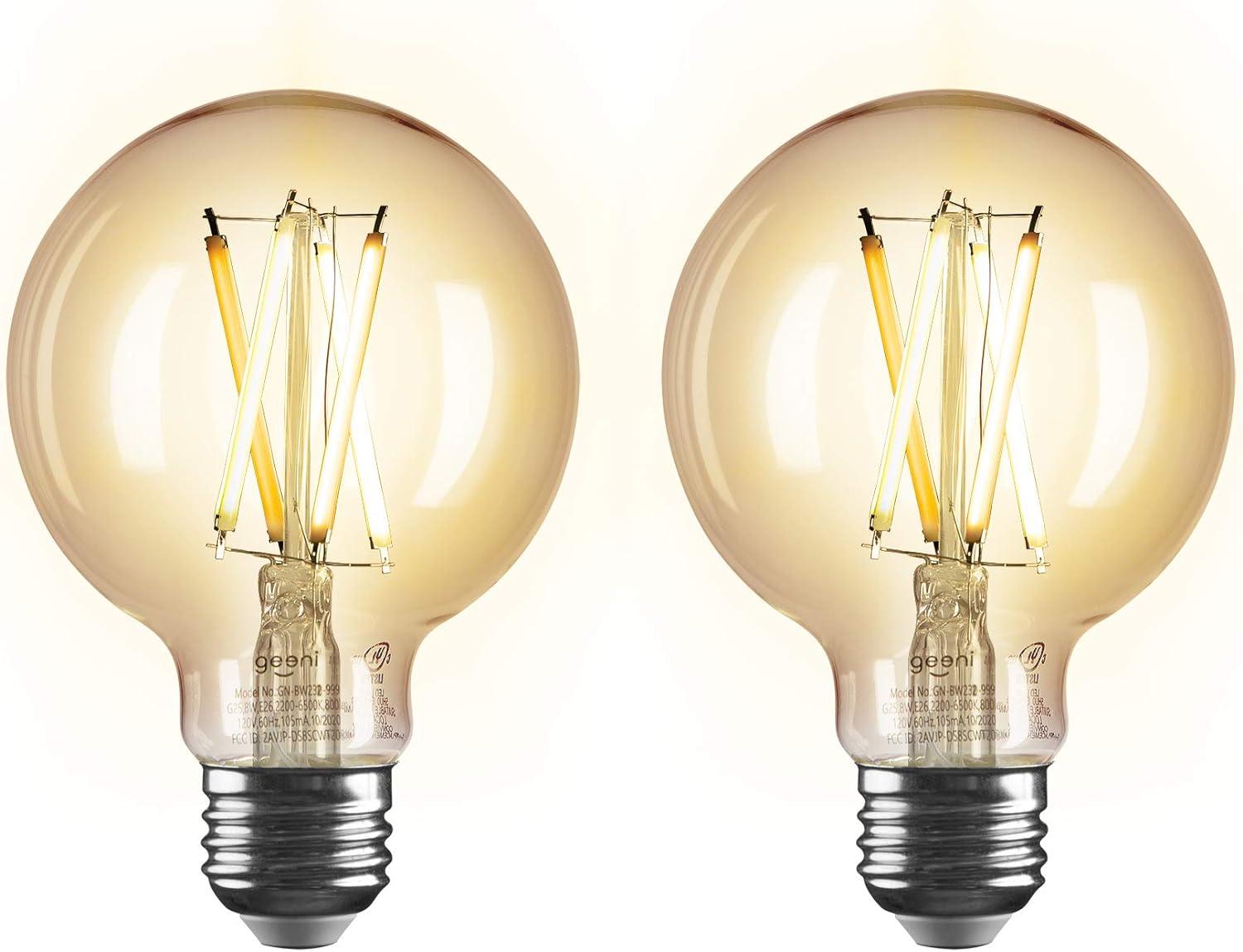 Geeni LUX Amber G25/E26 Edison WiFi LED Smart Bulb, Dimmable, Tunable White Light, 2-Pack