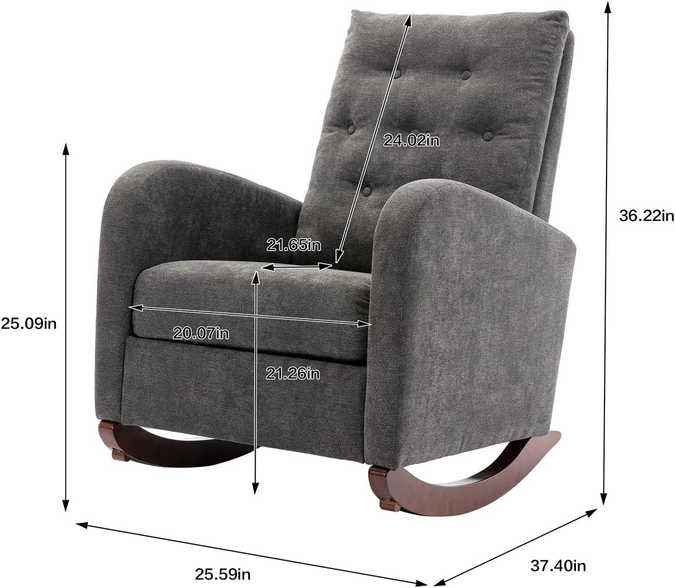 Antetek Modern Accent Rocking Chair, Upholstered Nursery Glider Rocker, Comfy Armchair with Side Pocket, Living Room Lounge Arm Chair, High Backrest with Decorative Buttons, Dark Grey