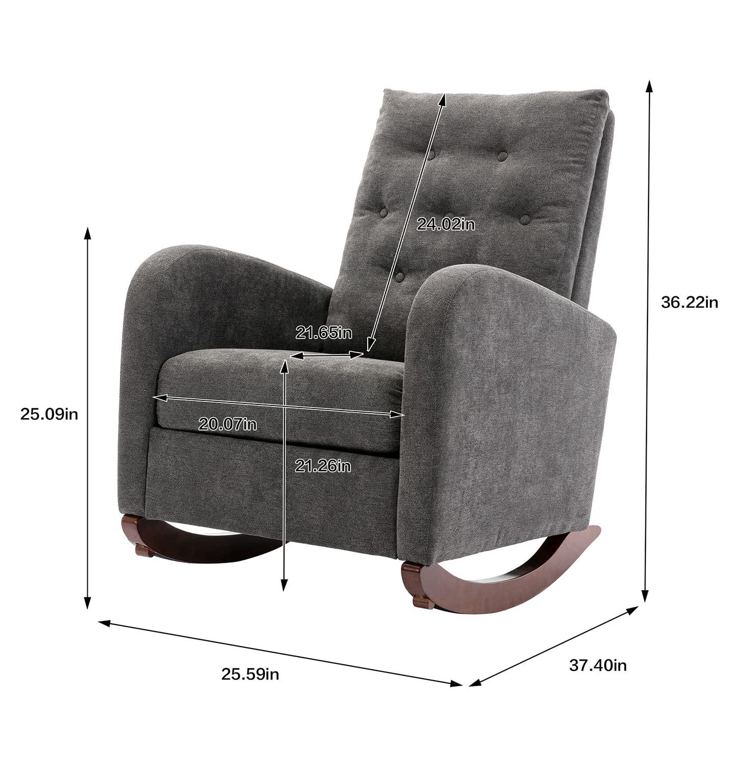 Antetek Modern Accent Rocking Chair, Upholstered Nursery Glider Rocker, Comfy Armchair with Side Pocket, Living Room Lounge Arm Chair, High Backrest with Decorative Buttons, Dark Grey