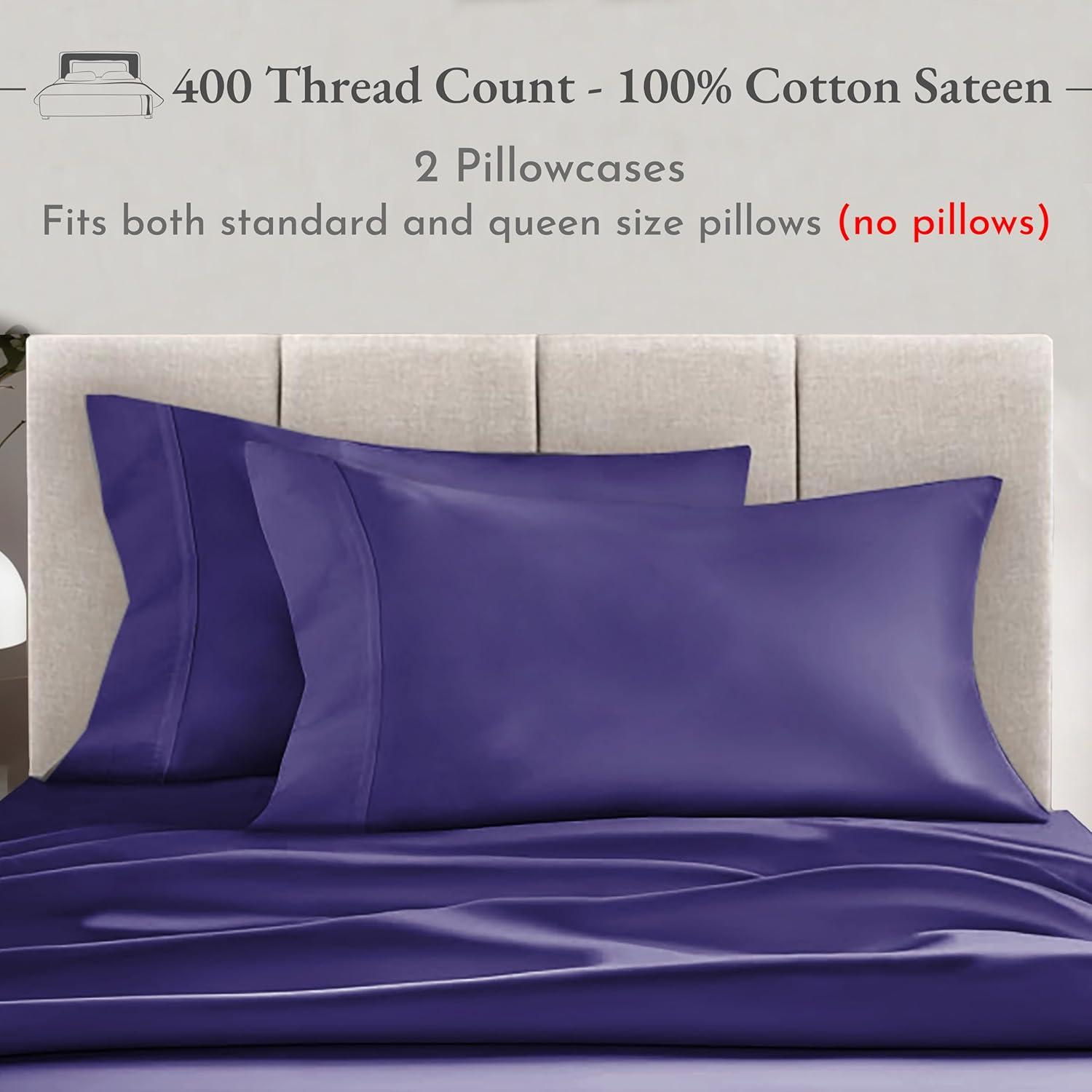 California Design Den Standard Pillow Cases Set Of 2 - 400 Thread Count, 100% Cotton Sateen, Breathable, Cooling, Soft, Perfect fit for Queen and Standard Pillows - Dark Purple