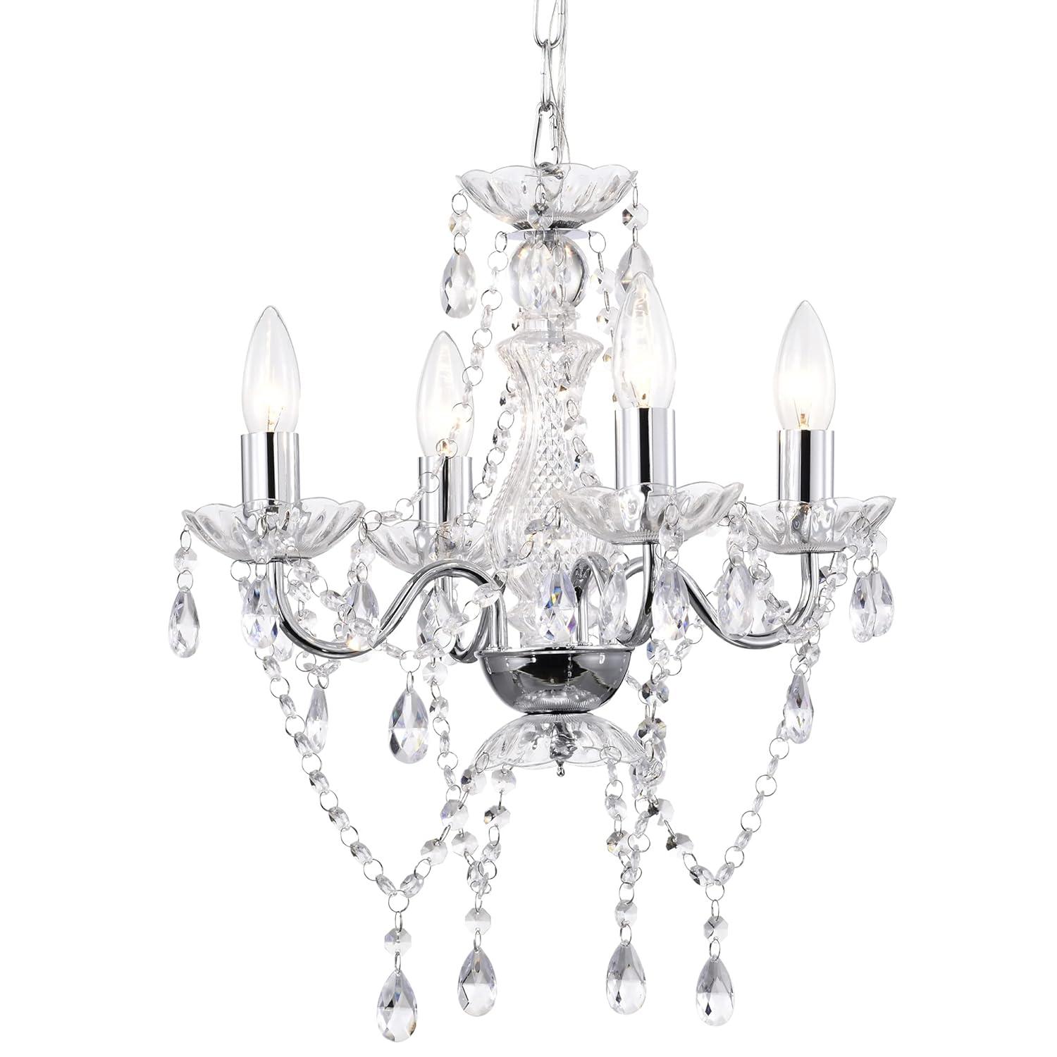 LaLuLa Chrome Chandelier Modern Mini Acrylic Crystal Chandelier Lighting 4 Light Candle Style Chandeliers for Dining Room