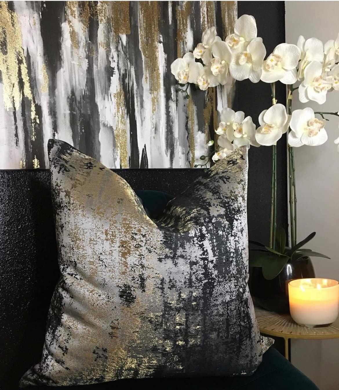 Throw Pillow Covers Luxury Black Throw Pillow Cover Modern Gold Decorative Pillowcase for Couch Sofa Living Room Bedroom Car 18x18 inch