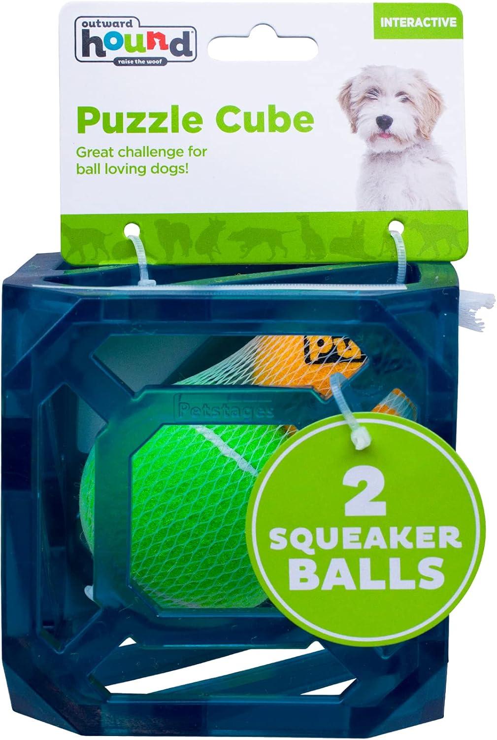 Outward Hound Puzzle Cube Interactive Squeaky Dog Toy, Blue, One-Size