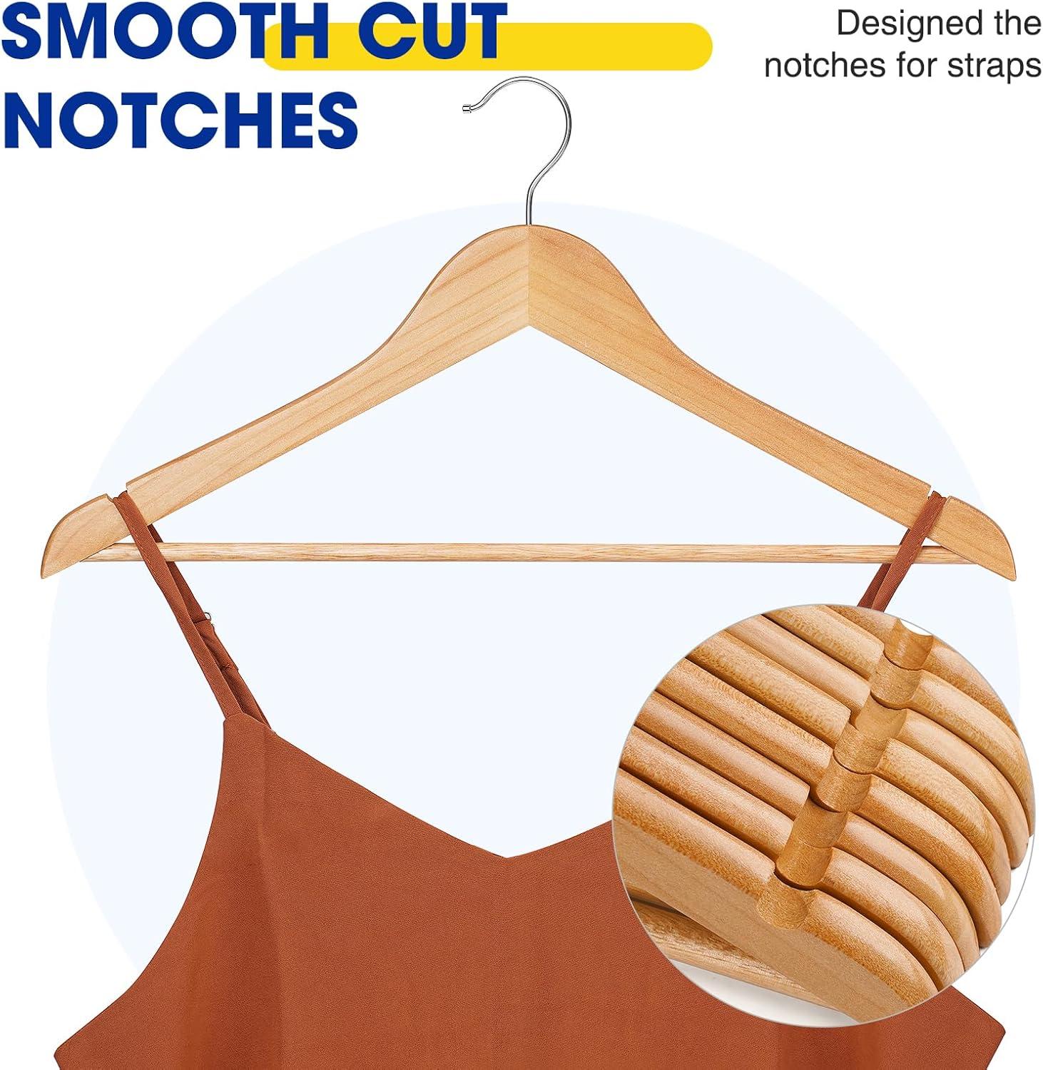 NEWKBO NEWKBO  Polished Wooden Coat Hangers - 30 Pack  Non Slip Pant Bar  Suitable for Shirts  Jackets  Dresses  and Pants - Natural Wood Finish