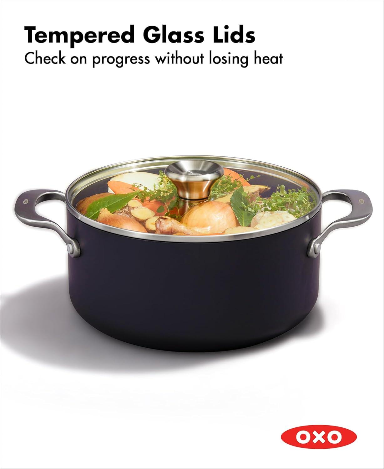 OXO 9.5" Ceramic Pro Non-Stick Casserole with Lid Gray: Dishwasher-Safe, Induction & Gas Compatible, Aluminum Surface