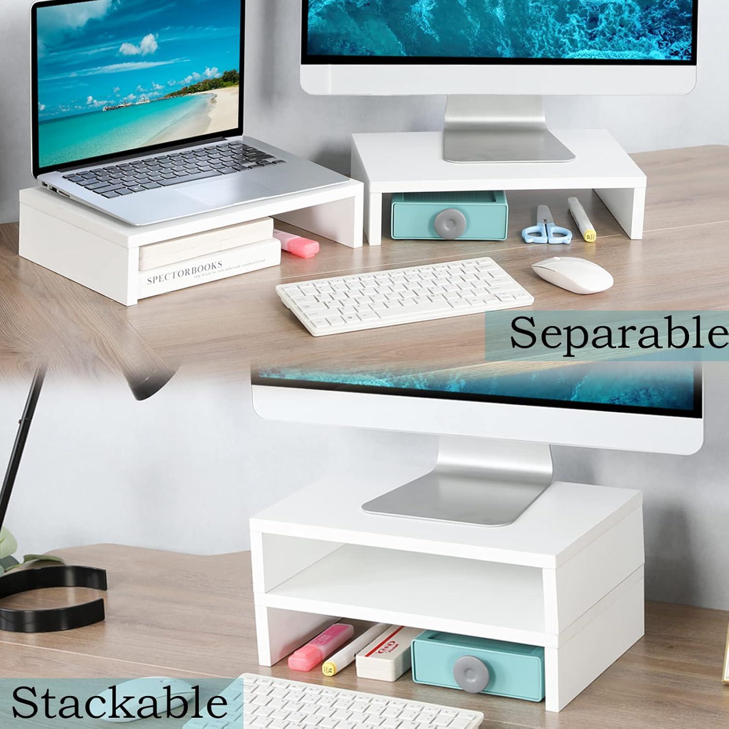 White MDF Dual Monitor Stand Riser Set