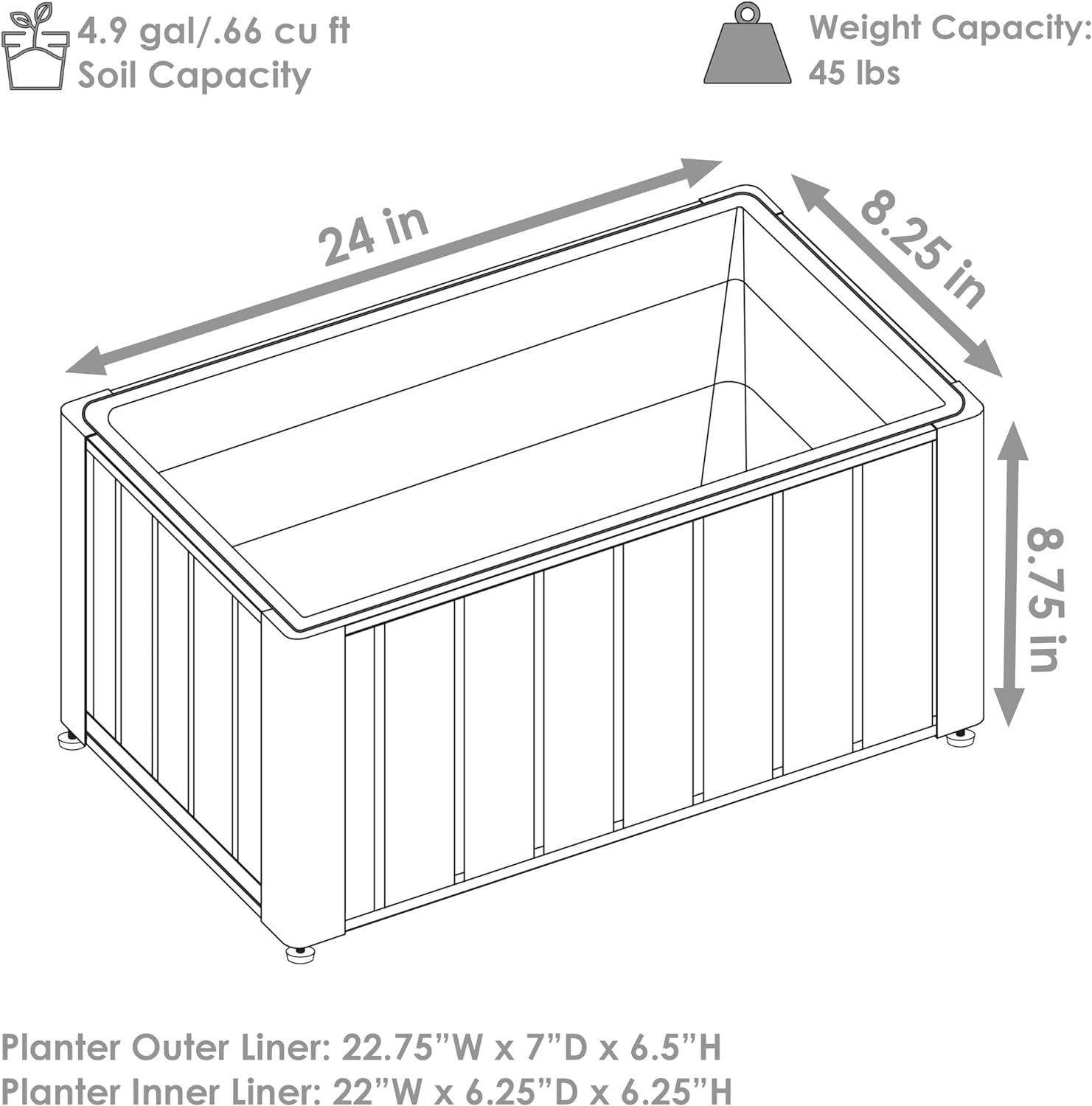 Sunnydaze Acacia Wood Slatted Planter Box with Removable Insert - 24" W x 8.25" D x 8.75" H