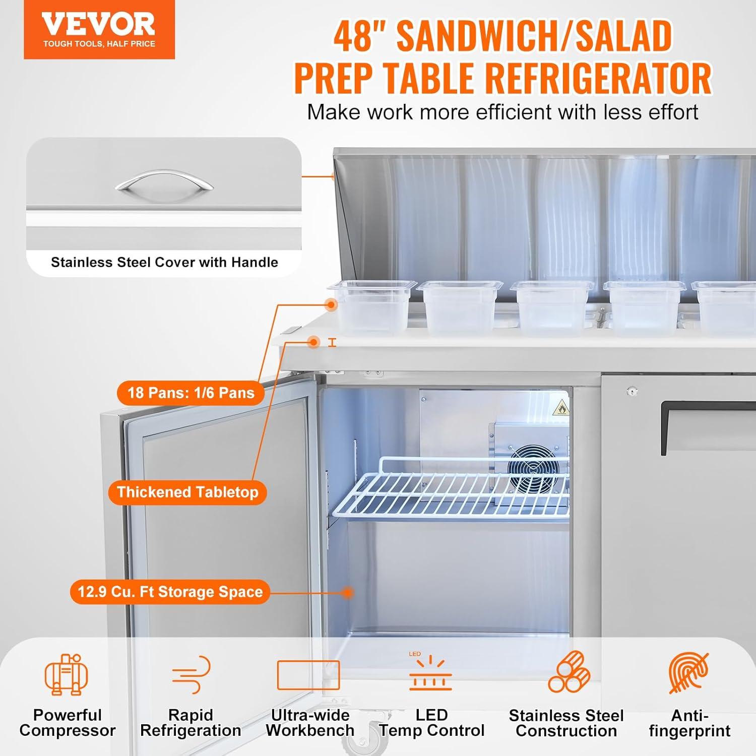 48" Stainless Steel Commercial Sandwich & Salad Prep Table