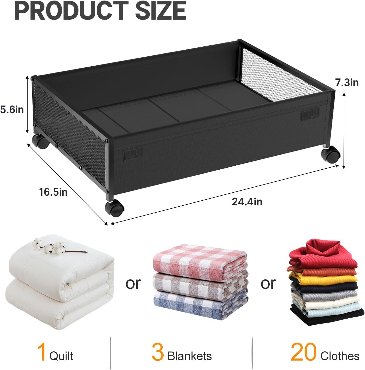 Black Fabric Under Bed Storage with Wheels and Lid