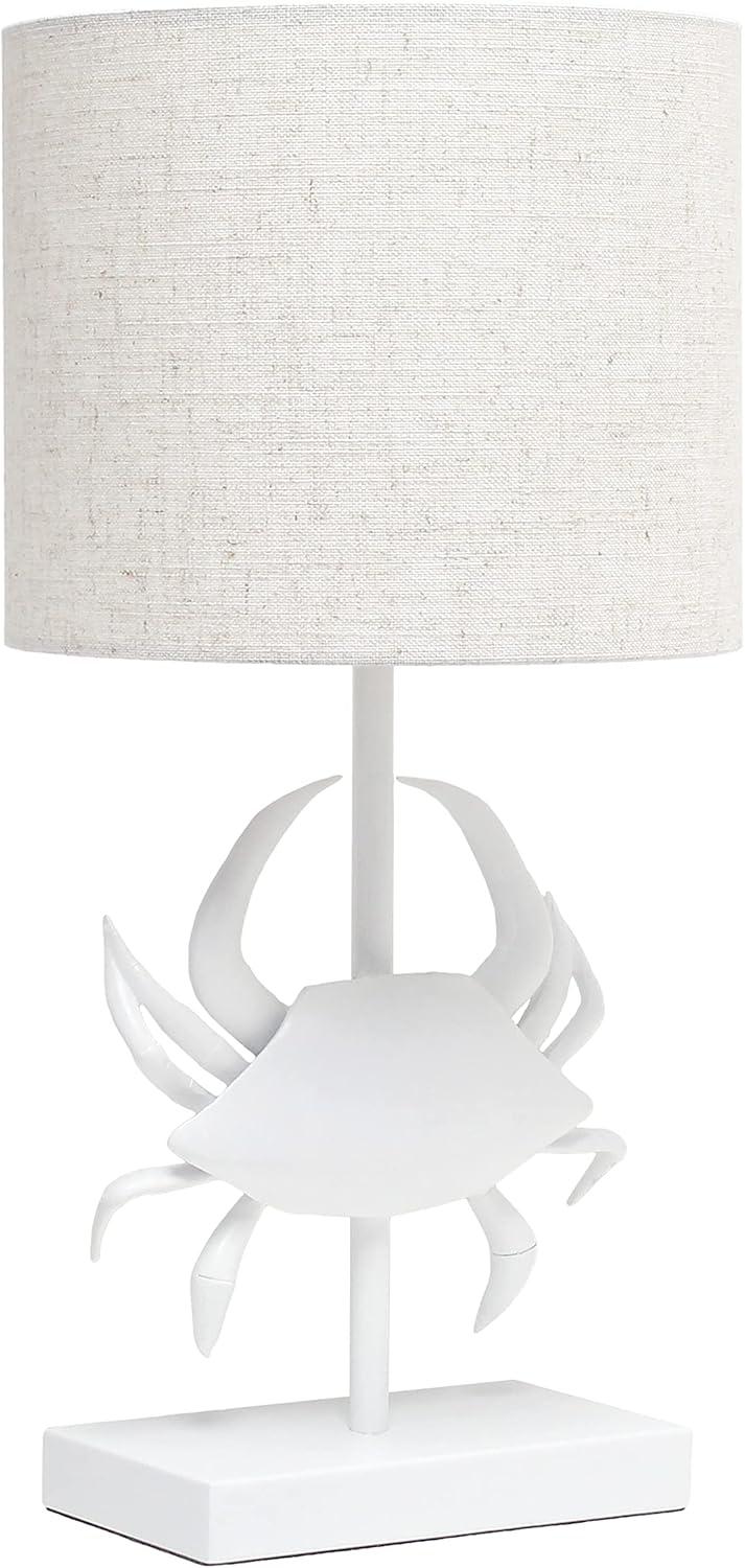 Simple Designs 18.25" Shoreside Tall Coastal Pinching Crab Shaped Bedside Table Desk Lamp White: Nautical Decor, ETL Listed