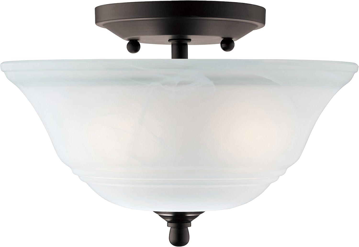 Westinghouse 6622300 Wensley Two-Light Interior Semi-Flush Ceiling Fixture, Oil Rubbed Bronze Finish with White Alabaster Glass