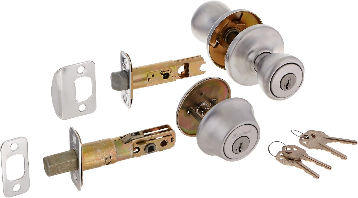 Kwikset 690 Delta Keyed Entry Knob and Single Cylinder Deadbolt Combo Pack featuring SmartKey®, Satin Chrome, 96900-371