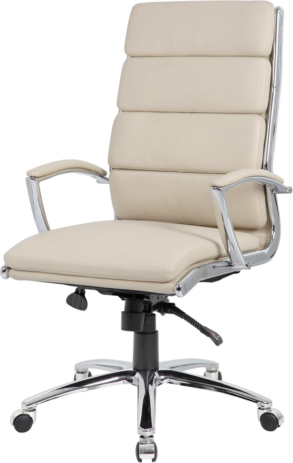 Contemporary Striped Executive Office Chair Beige with Lumbar Support & Casters - Boss Office Products