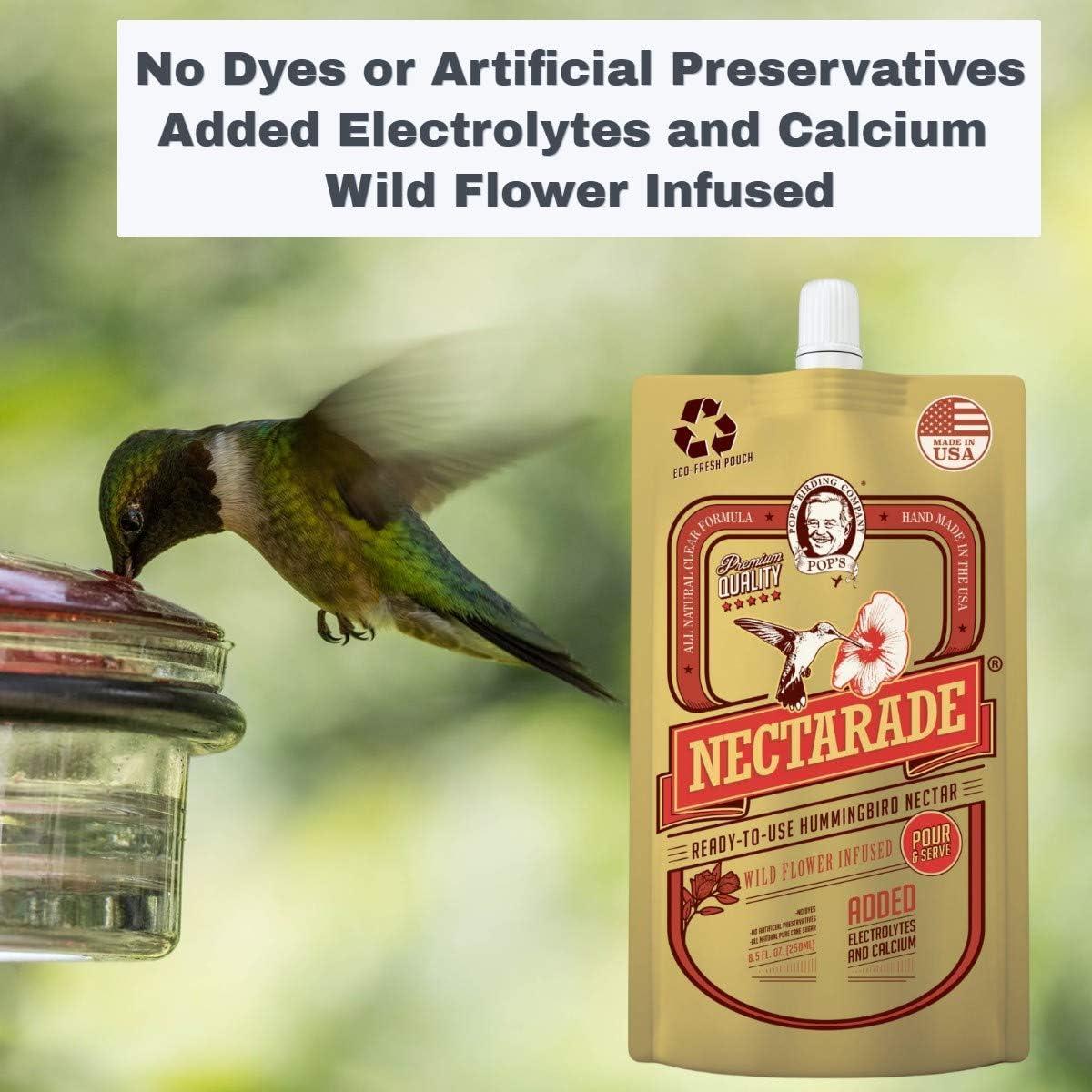 POP’S Nectarade Hummingbird Nectar Concentrate - Delicious & Sweet Hummingbird Food Made in The USA - Natural Ingredients & Dye Free(Ready to Use, All Natural Clear Formula, 8.5 oz)