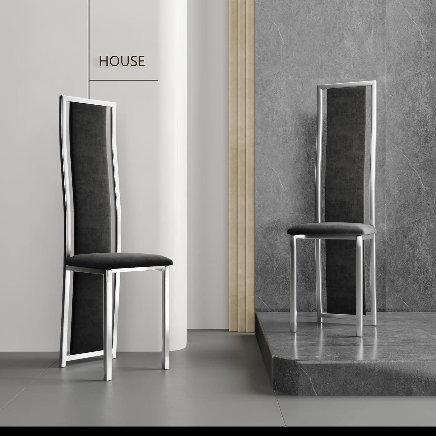 MIFI White Velvet Dining Chairs Set of 2, High-back , Kitchen & Dining Room Chairs , Sillas De Comedor ,Fabric Upholstered, Silver Chrome Metal Legs (White, 2 Pcs)