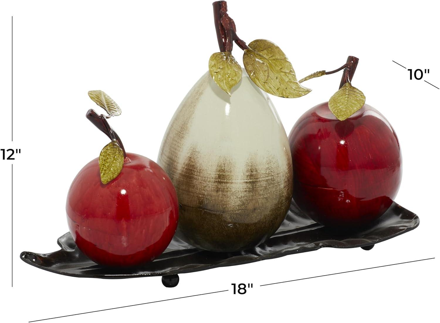 Red and Beige Metal Fruit Sculpture with Platter