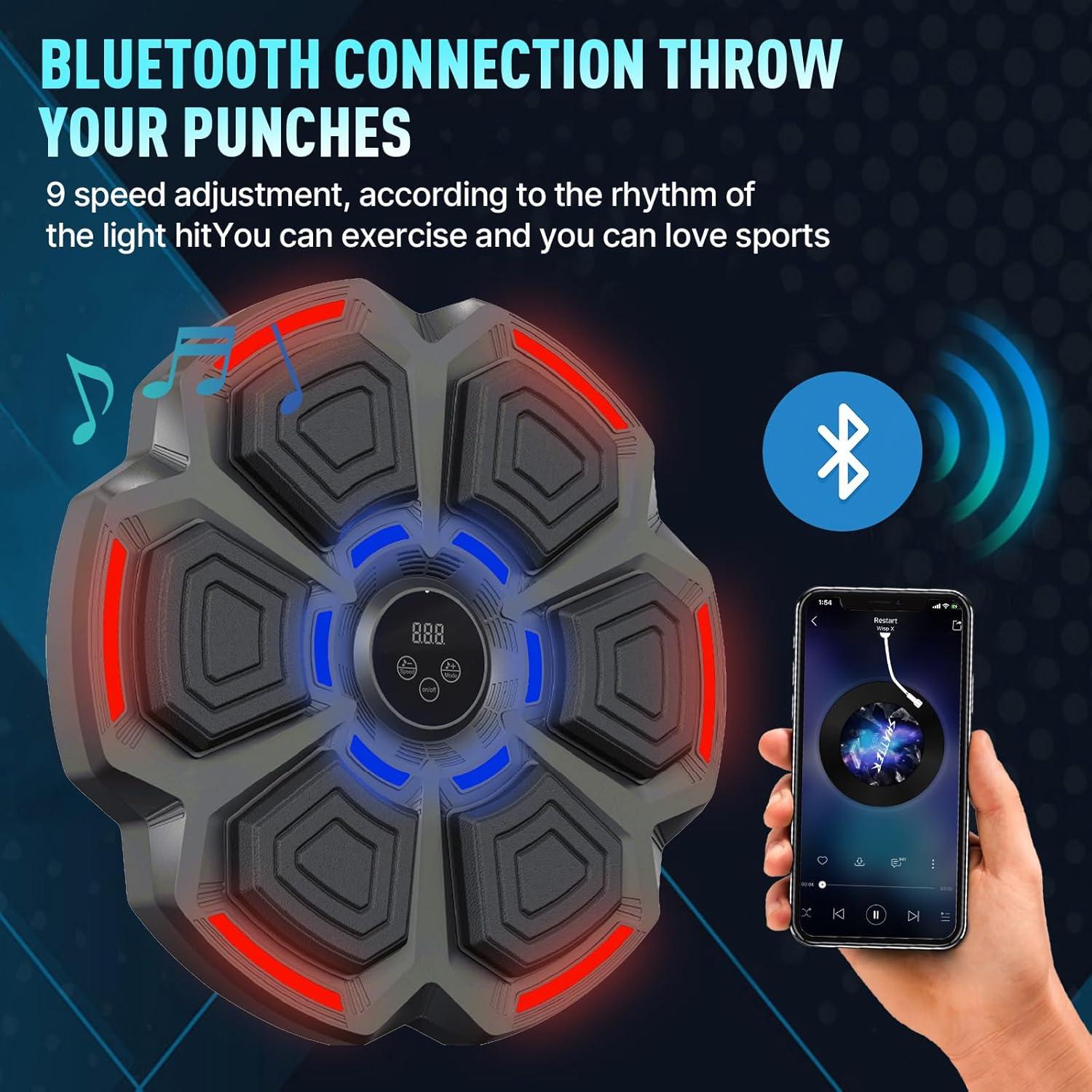 Music Boxing Machine for Adults : Smart Bluetooth Wall Mounted Punching Trainer with Gloves - Interactive Boxing Target - Workout Boxing Equipment for Home Gym Office