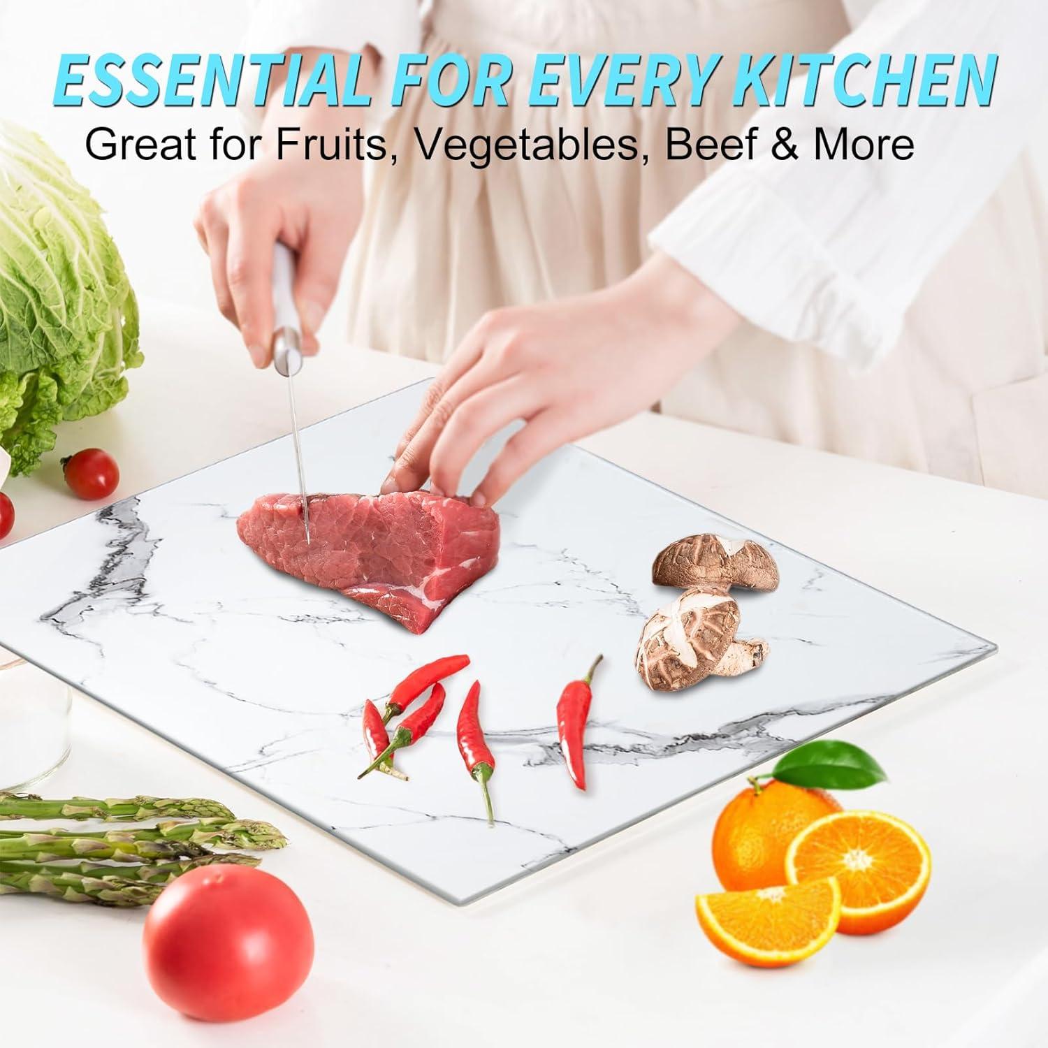 Tempered Glass Cutting Board for Kitchen, Clear Glass Board for Countertop, Heat Resistant, with Non-Slip Feet, 12x16" & 12x8" 2 Pcs Clear