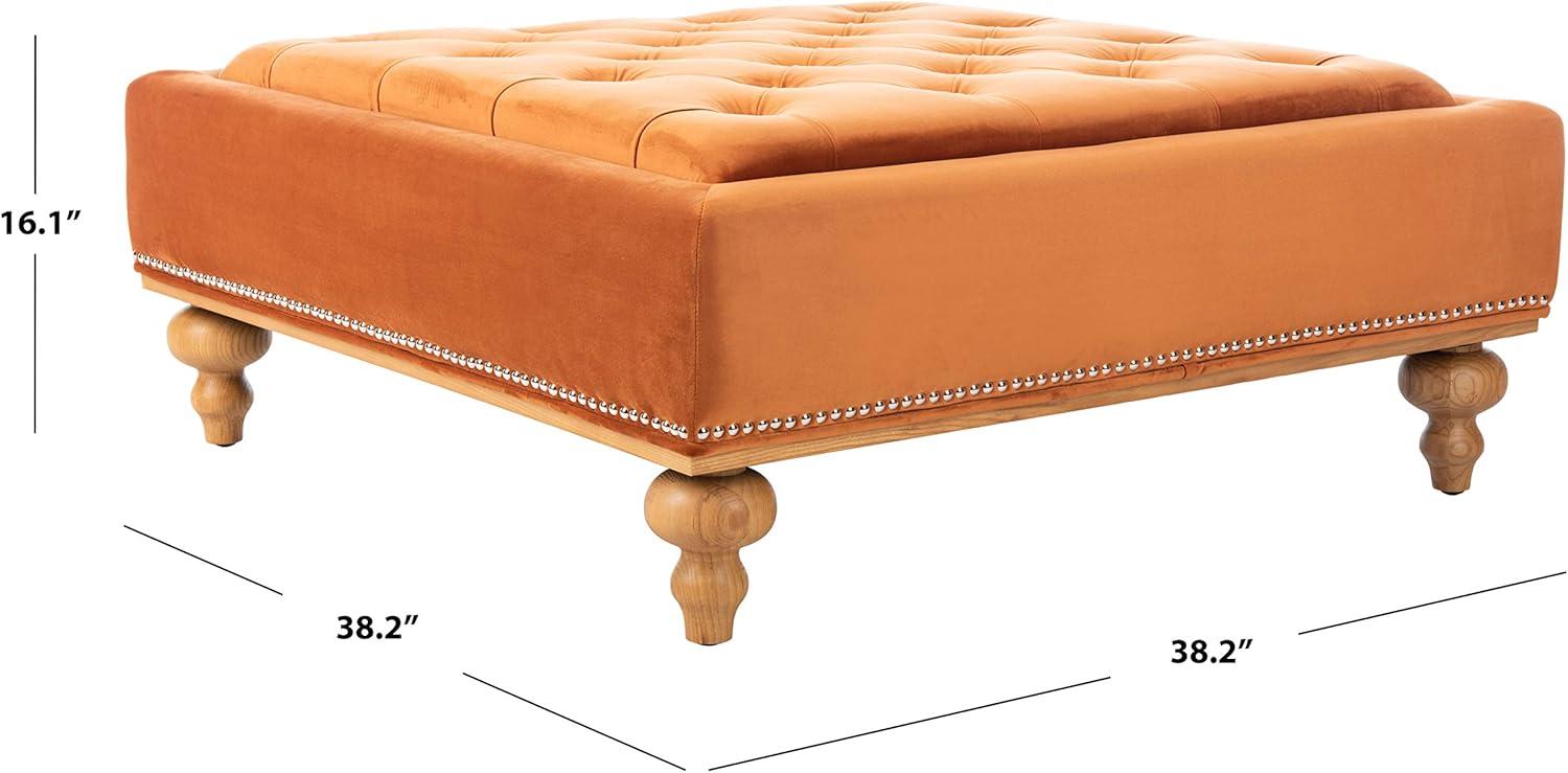 Sienna Velvet Tufted Square Ottoman with Oak Legs