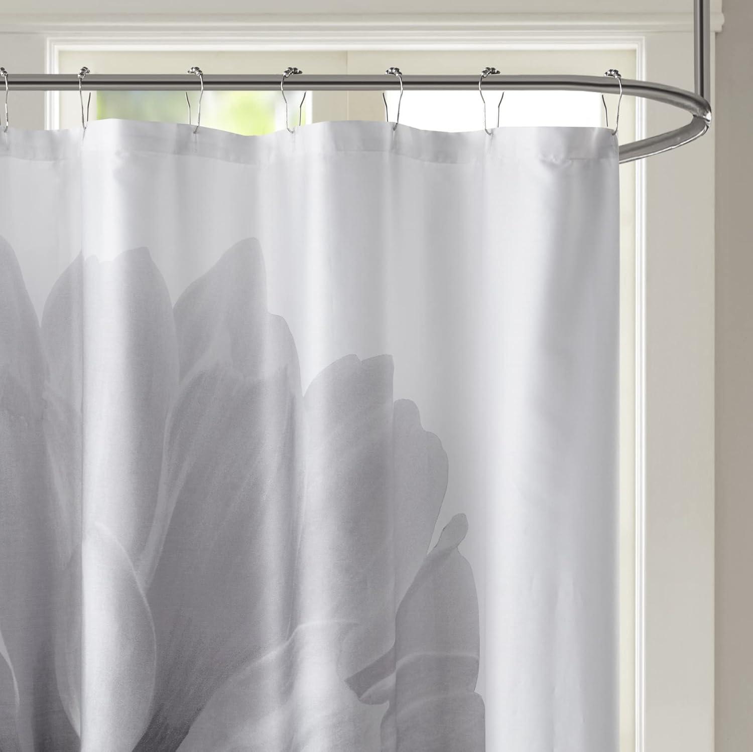 Grey Floral Cotton Shower Curtain, 72x72 Inches