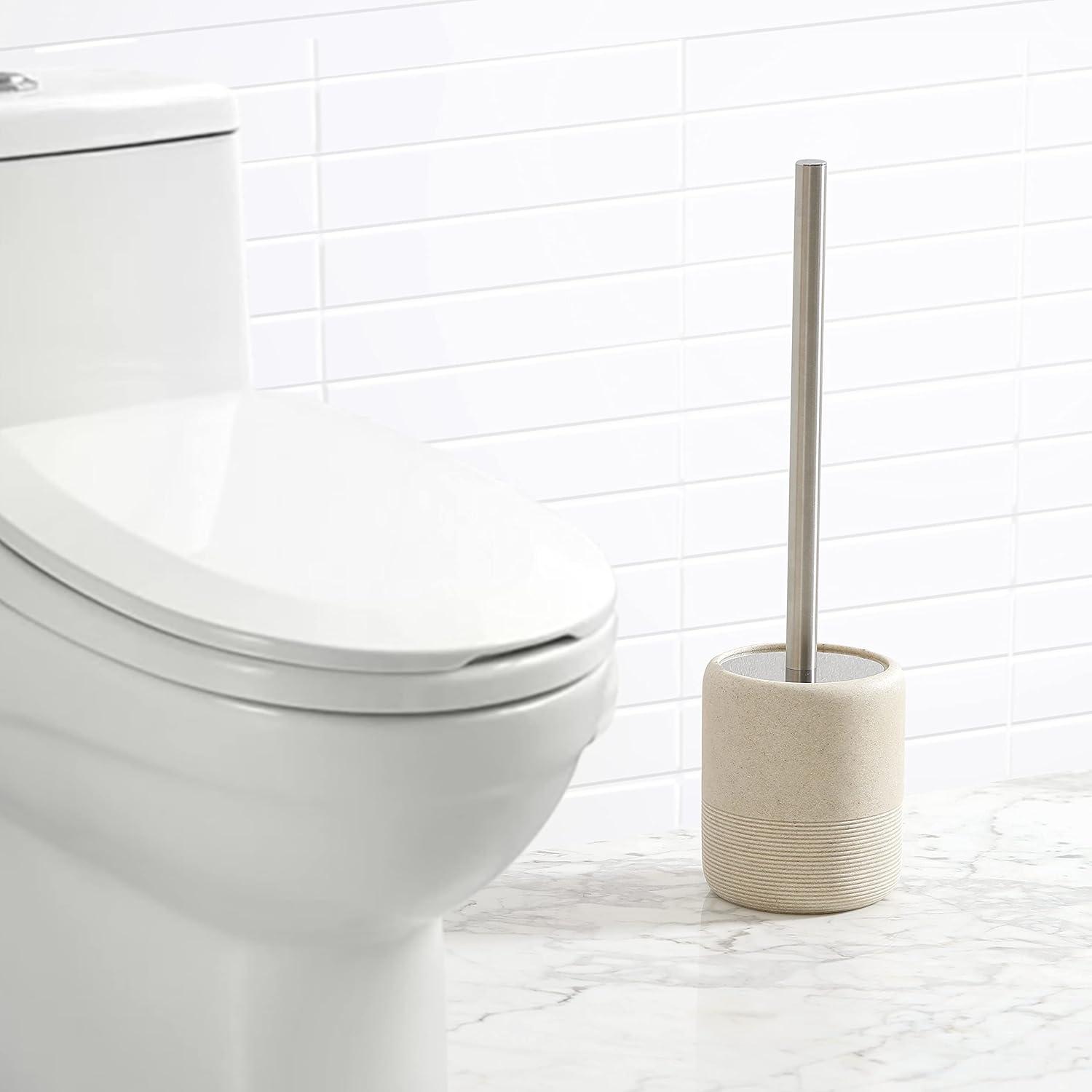 Beige Oval Ceramic Toilet Brush and Holder Set