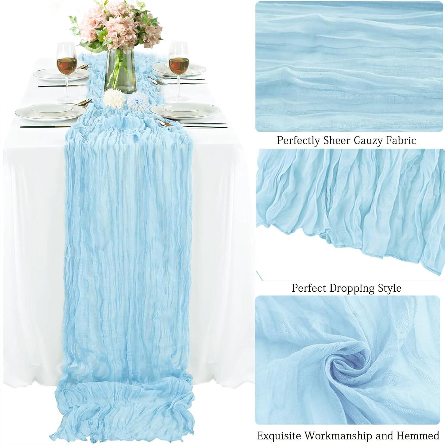 Mint Green Cheesecloth Table Runner 6 Pack 35" Boho Gauze Runner 120 inches Long Tablecloth Runner Rustic Sheer Fabric Bulk for Baby Shower Wedding Bridal Birthday Party Table Decorations