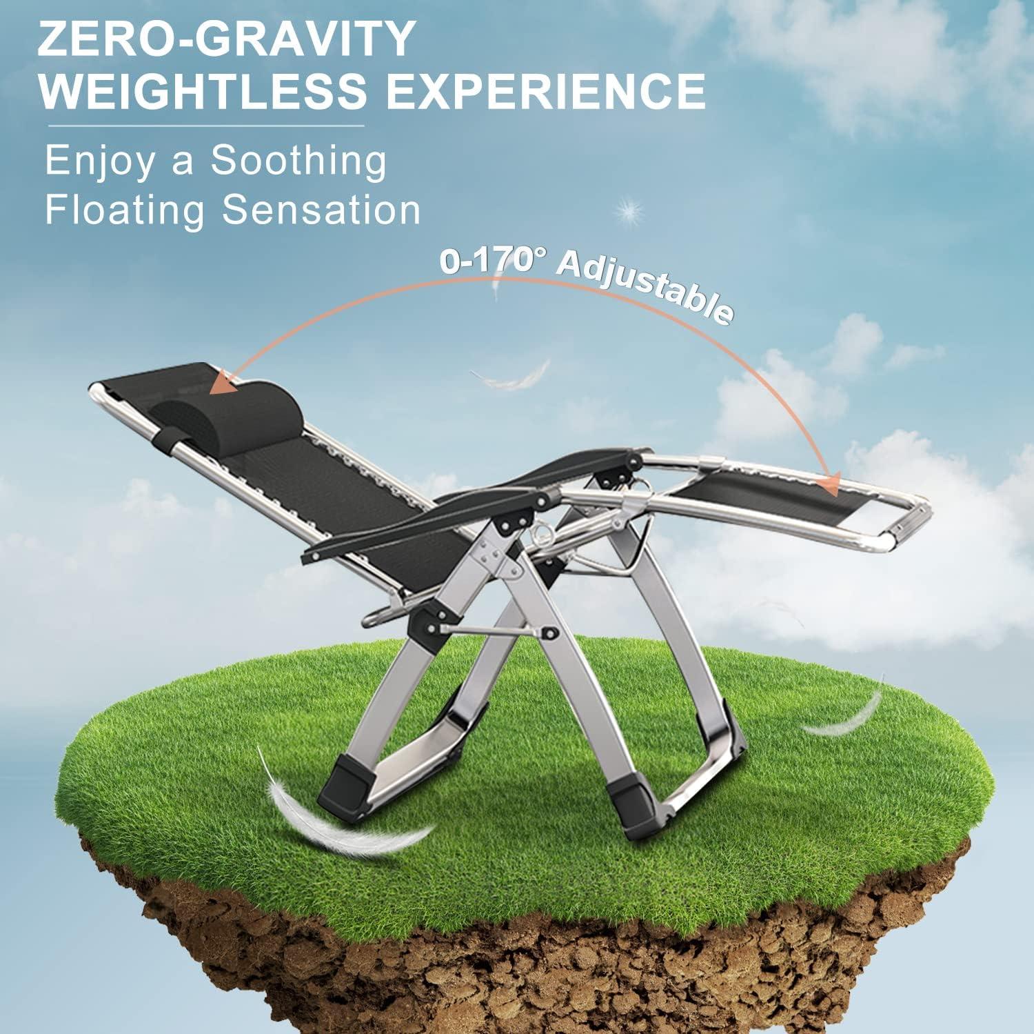 ABORON Zero Gravity Chair,Premium Outdoor Lawn Folding Lounge Chairs,Sturdy Adjustable Reclining Patio Chairs with Removable Cushion,Headrest & Tray
