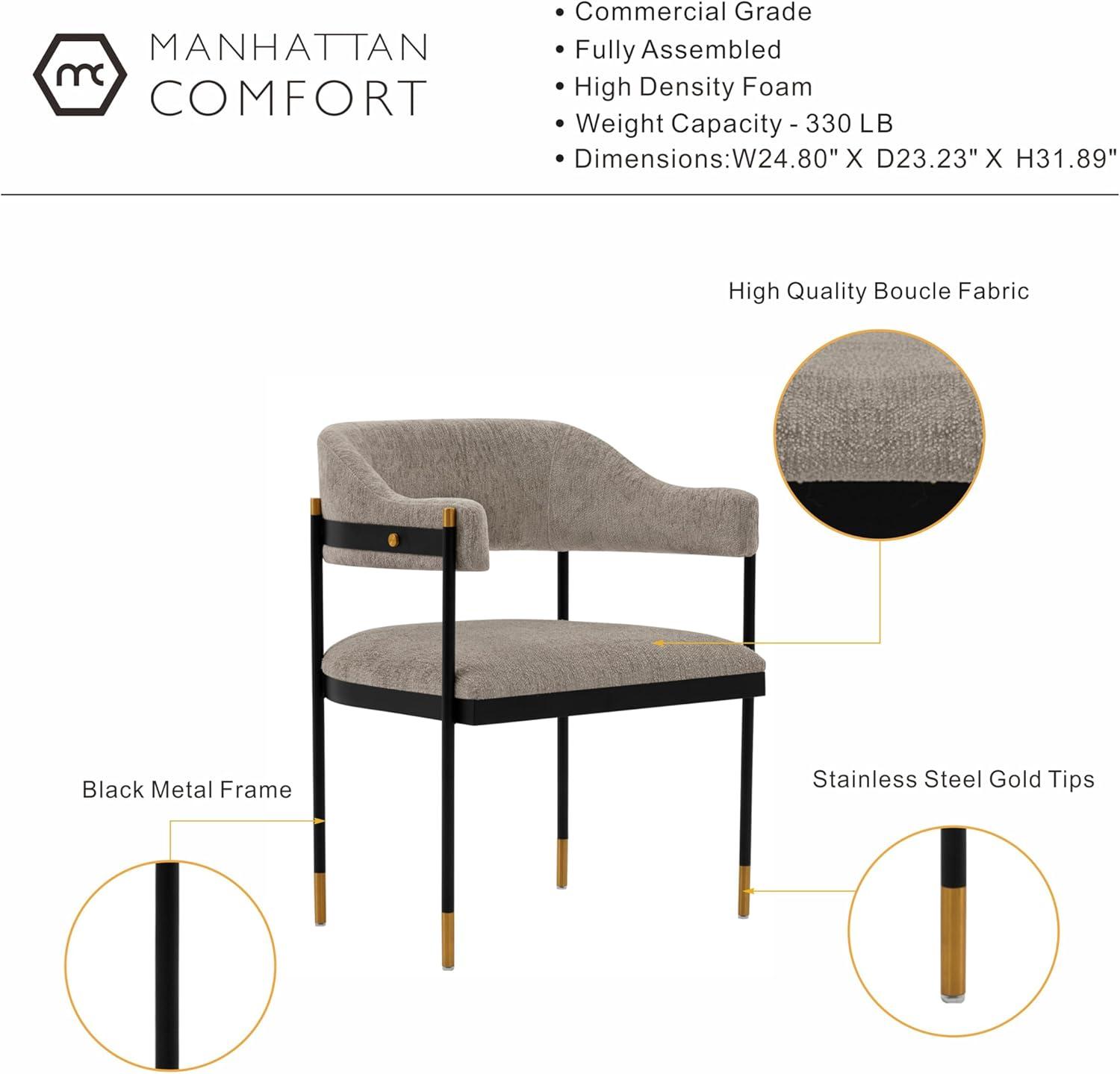 Set of 2 Lia Modern Boucle Upholstered Dining Armchairs Stone Gray - Manhattan Comfort: Brushed Gold Accents, No Assembly Required