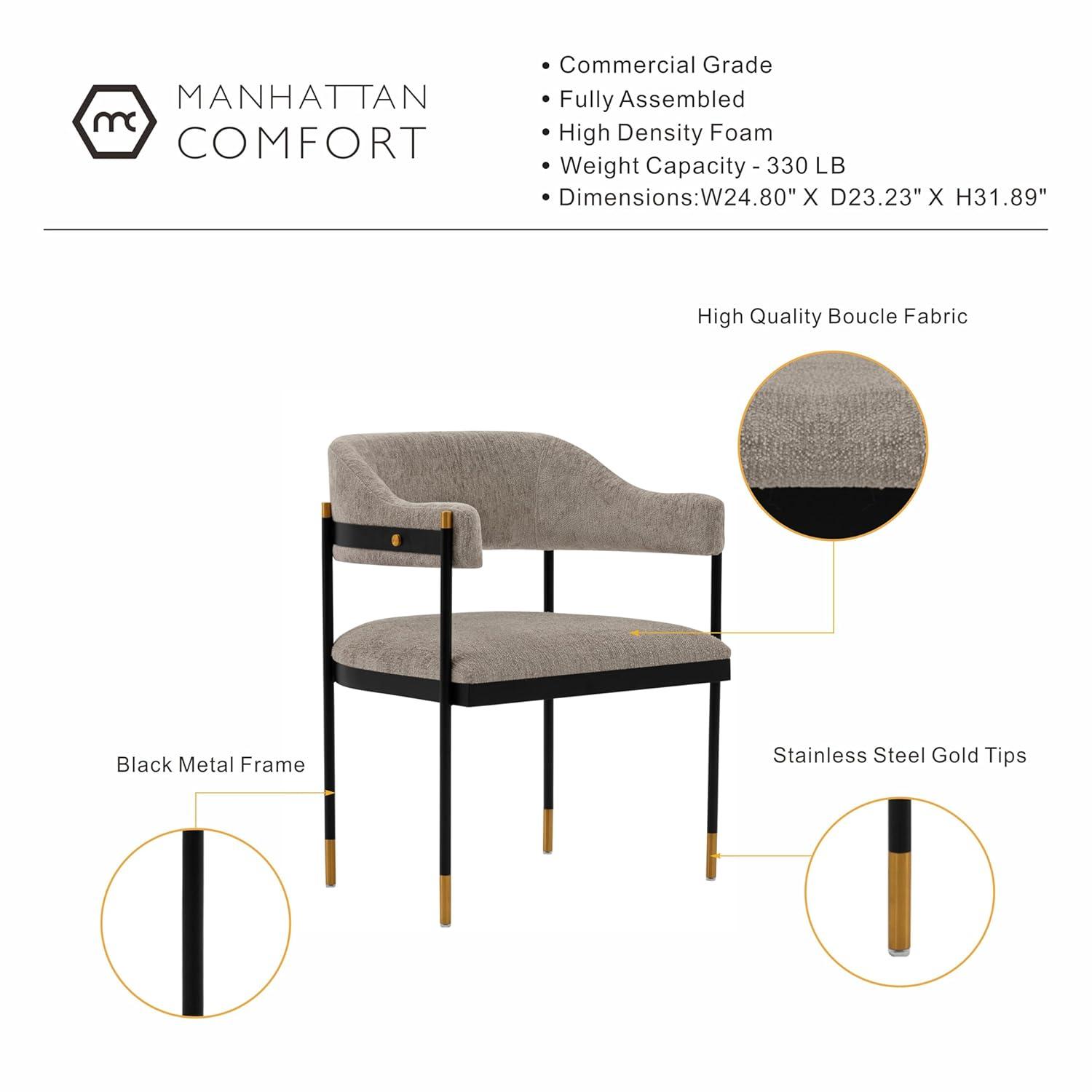 Lia Modern Boucle Upholstered Dining Armchair Stone Gray - Manhattan Comfort: Brushed Gold Accents, No Assembly Required