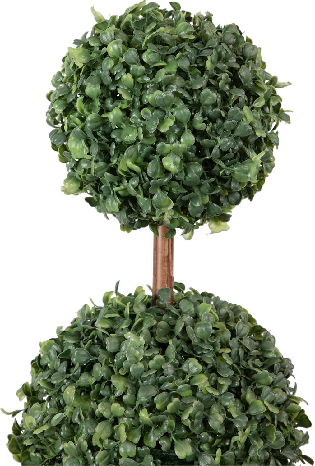 38" Artificial Two-Tone Boxwood Triple Ball Topiary Tree with Round Pot Unlit