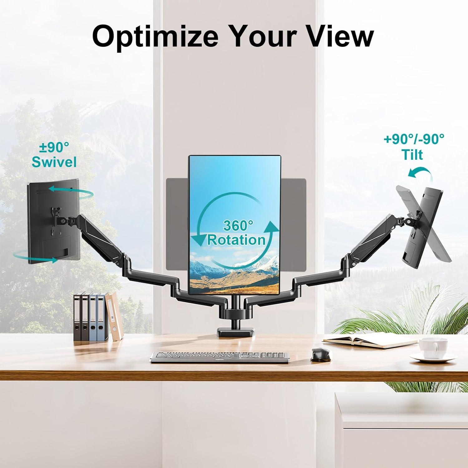 MOUNT PRO Triple Monitor Mount, 3 Monitor Desk Arm fits Three Max 27" LCD Computer Screens, up to 17.6lbs Each, Premium Gas Spring Display Stand with Tilt Swivel Rotation, Vesa Mount 75x75,100x100
