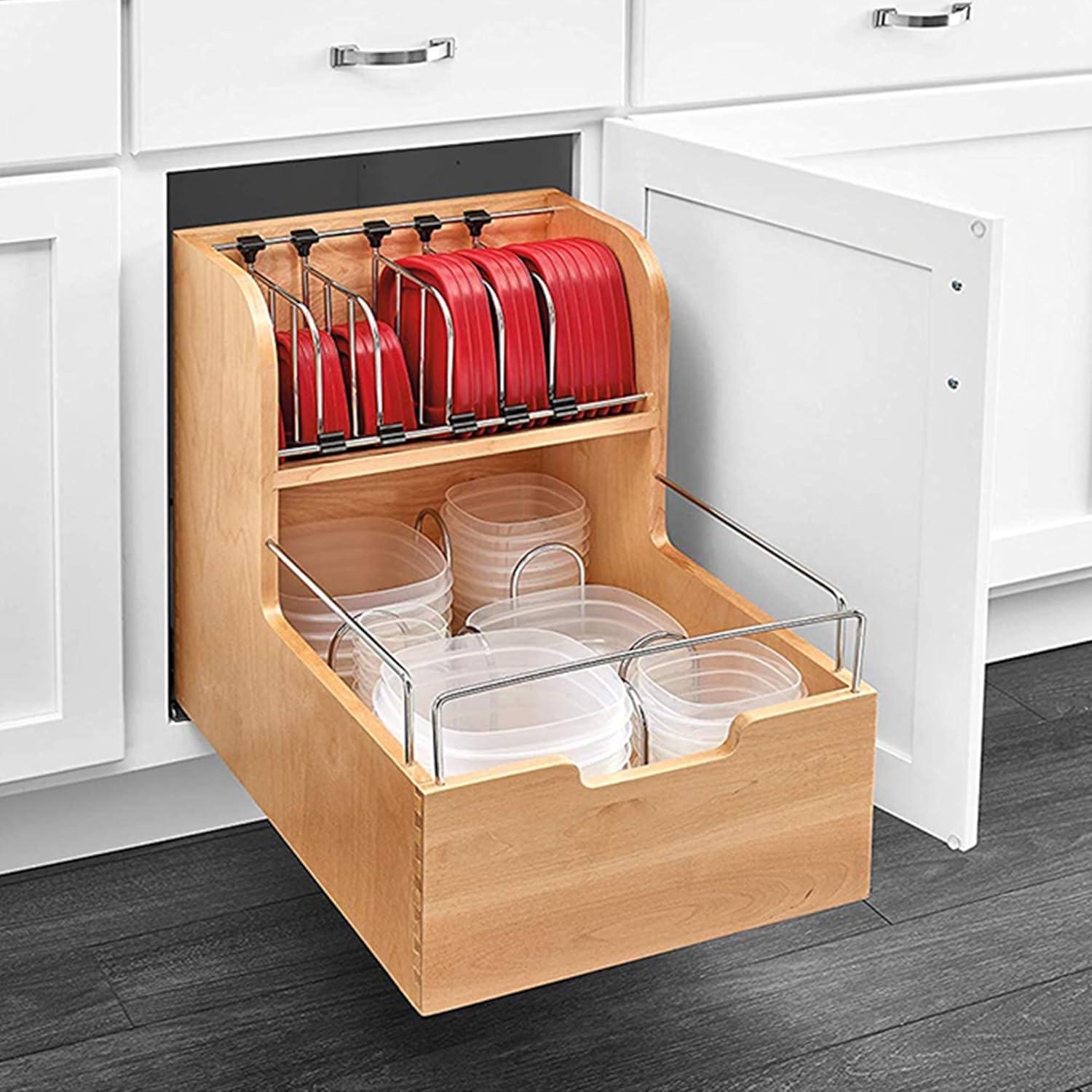 Rev-A-Shelf 4FSCO Kitchen Food Storage Container Organizer Soft Close for Cabinets with Dividers, and Blumotion Slides, Natural