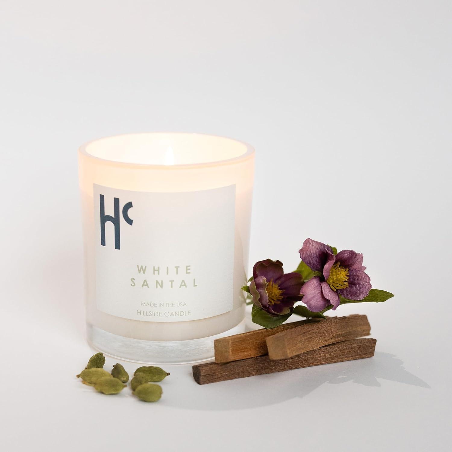 Hillside Candle White Santal Single Wick Soy Candles, Luxury Scented Candles for Home - Up to 60 Hour Burn Time, Cruelty-Free Soy Wax Blend - Lily of The Valley Fragrance, Notes of Wood & Musk (9 oz)